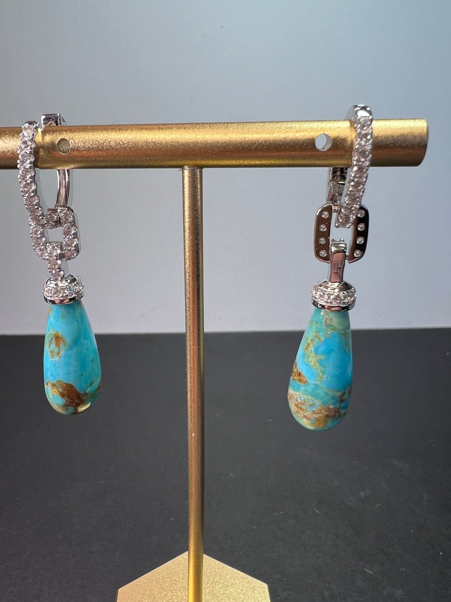 Turquoise composite rhodium over sterling silver drop earrings