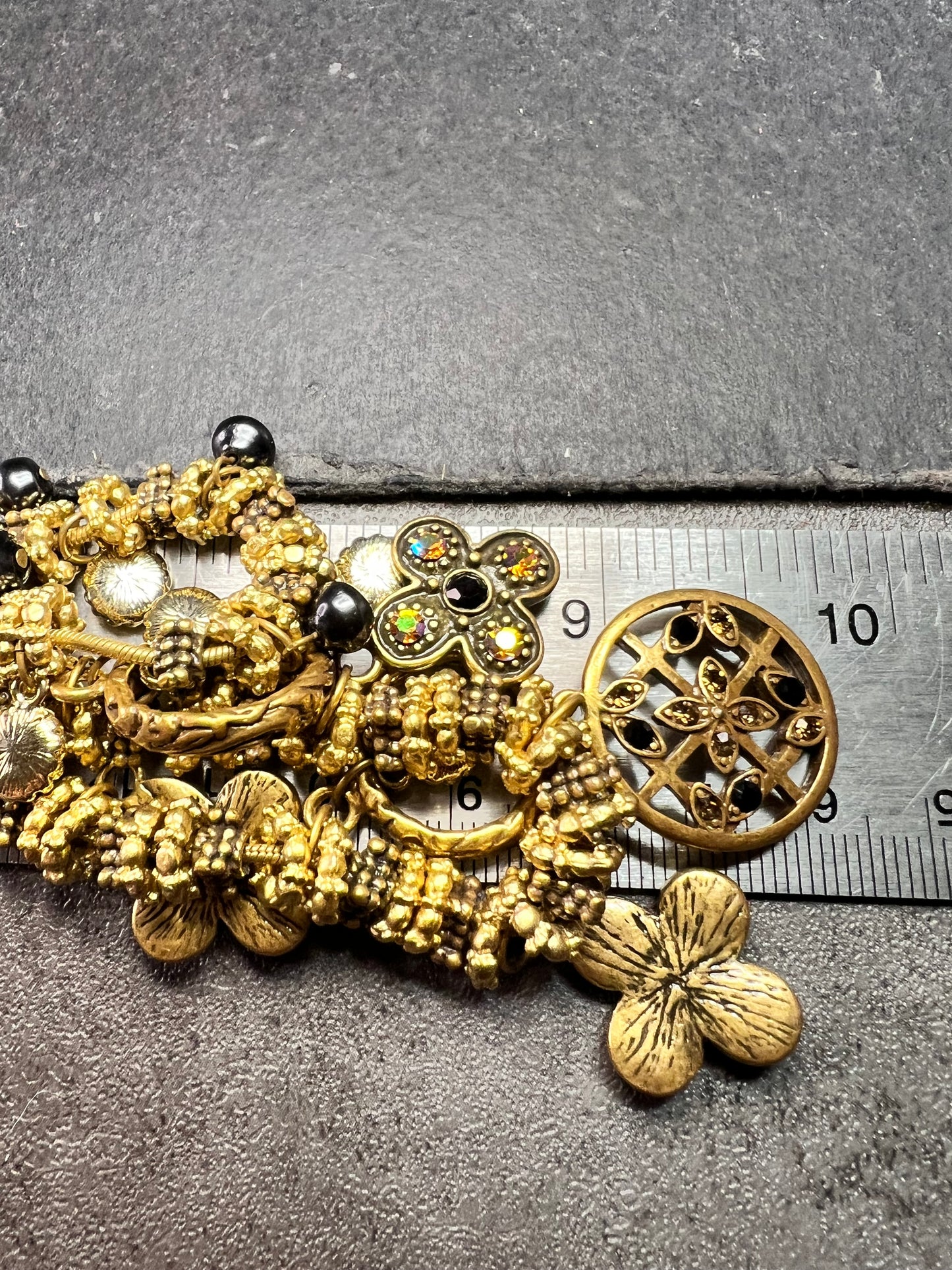 Chico’s Gold Tone Multi Charm Statement Necklace Adjustable 16–24”