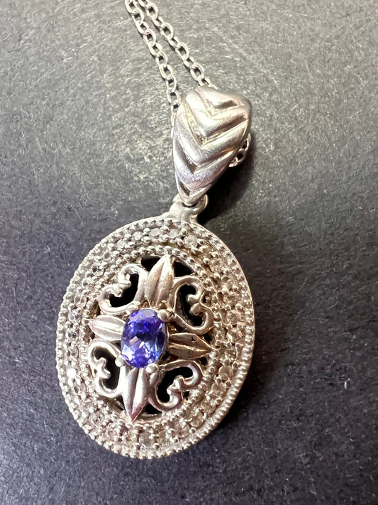 Tanzanite and zircon sterling silver pendant and chain necklace