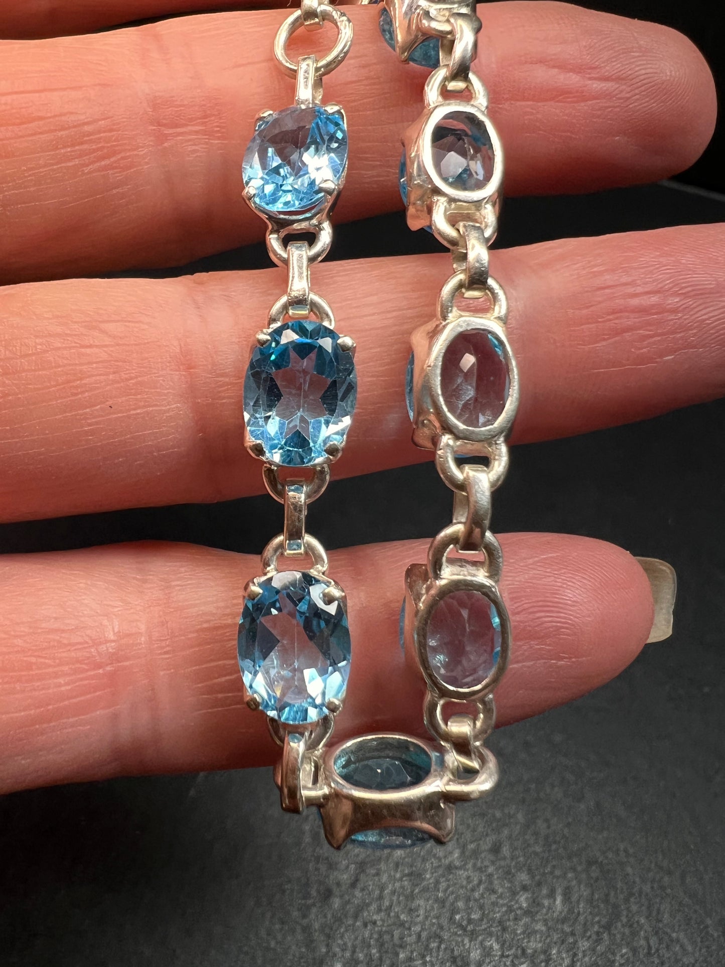 Vintage dead stock Swiss blue topaz sterling silver 8 inch bracelet