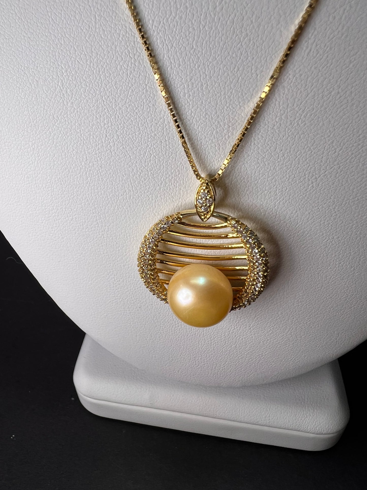 Golden yellow cultured pearl pendant in gold over sterling silver with chain