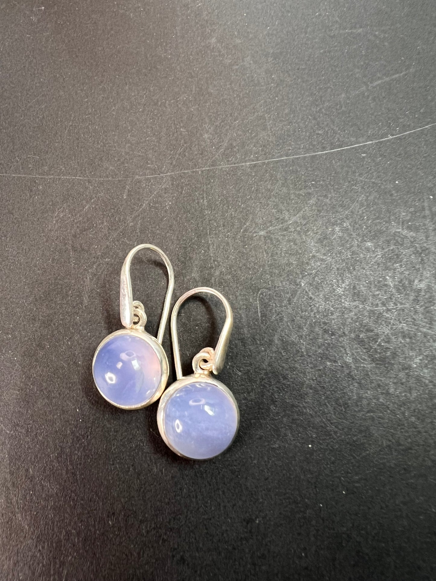 NEW blue chalcedony sterling silver circle drop earrings 5.08 grams