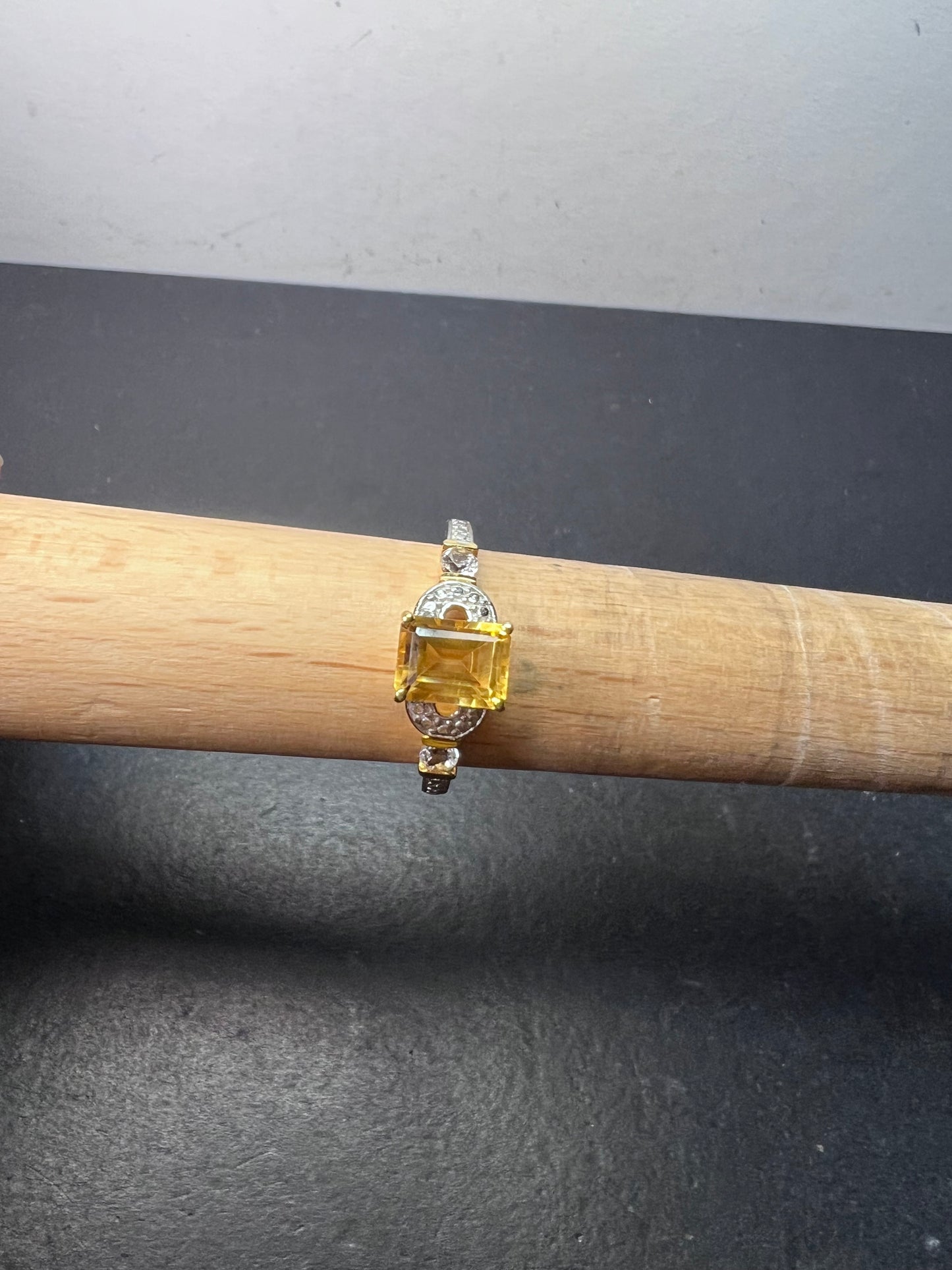 Citrine and white topaz ring in gold over sterling silver size 9