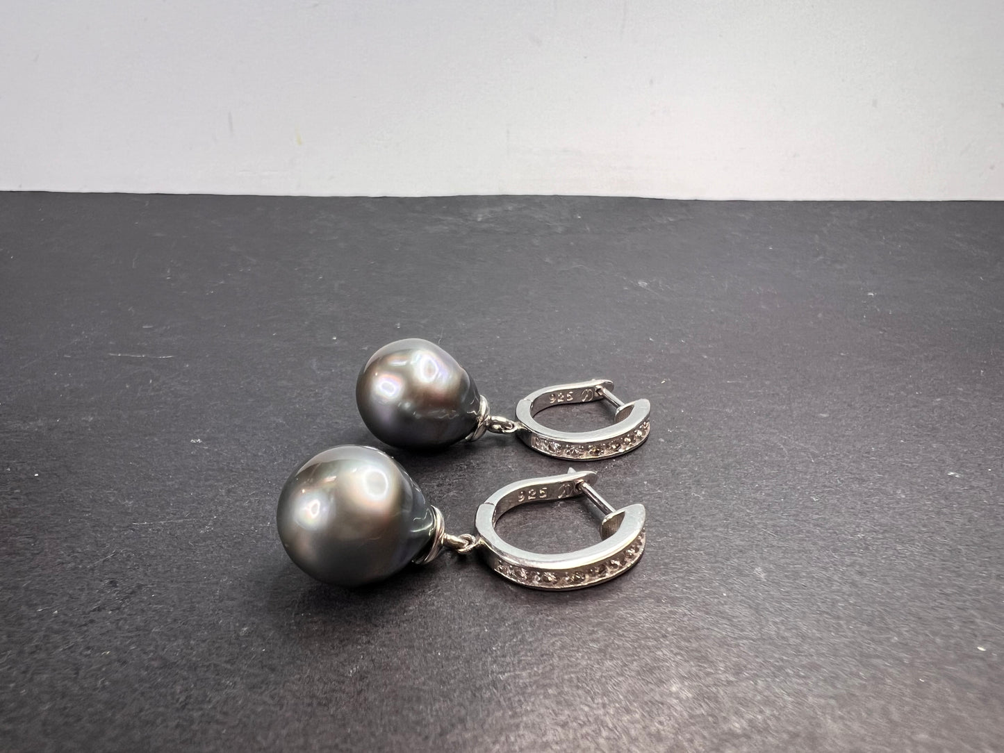 Tahitian south seas pearl earrings in rhodium over sterling silver