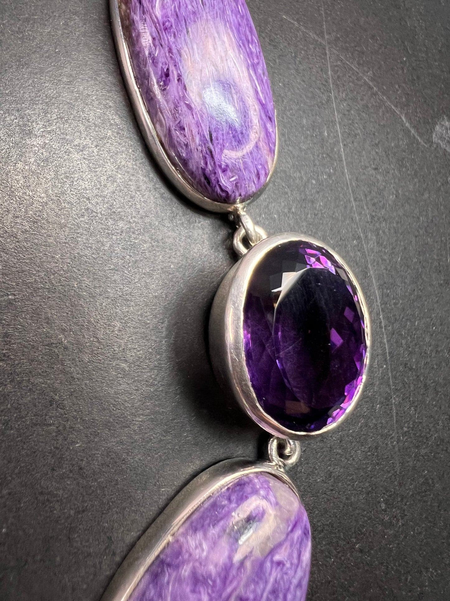 NEW Charoite and amethyst sterling silver necklace