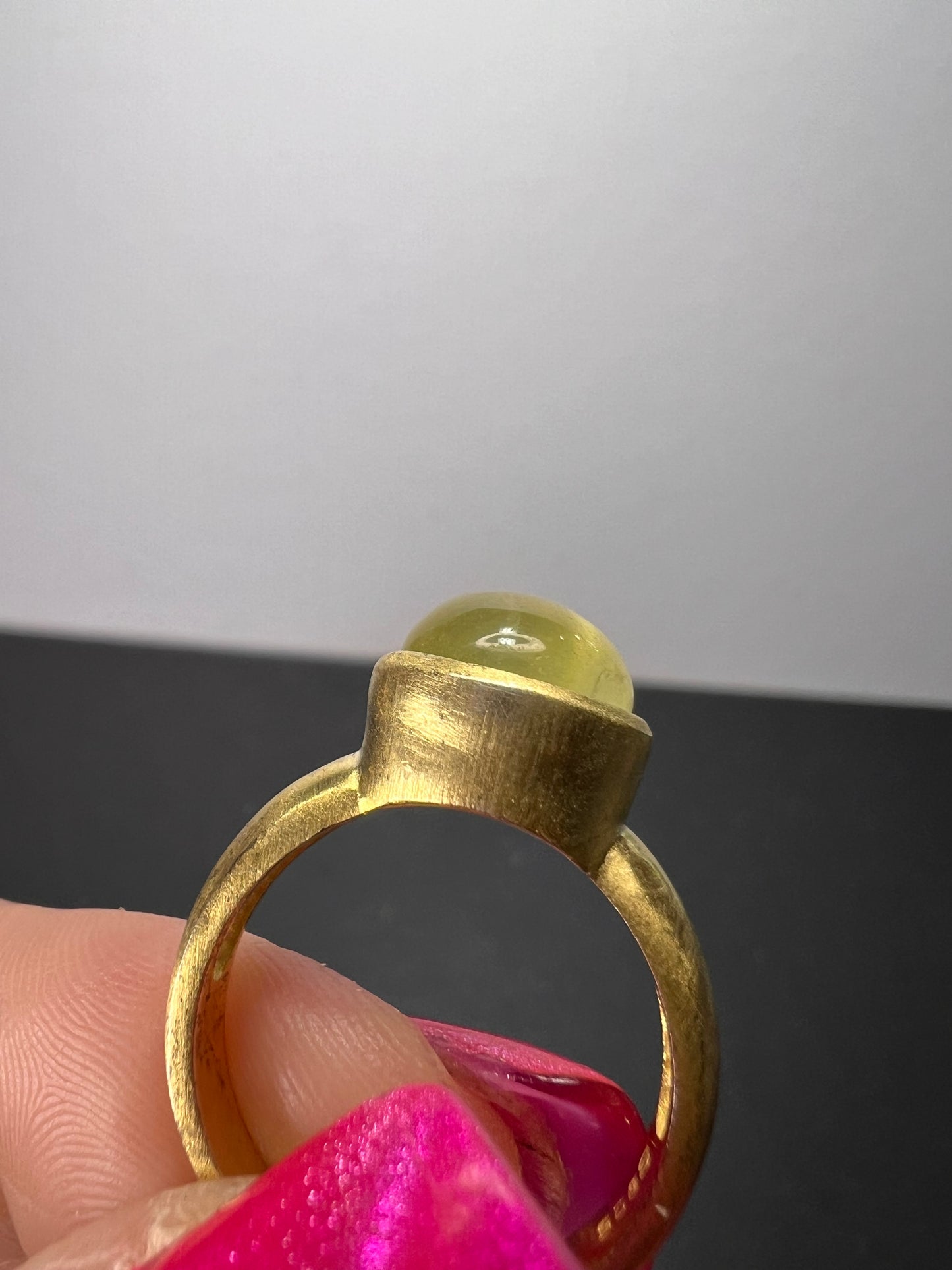 Prehnite brushed gold over sterling silver ring size 7