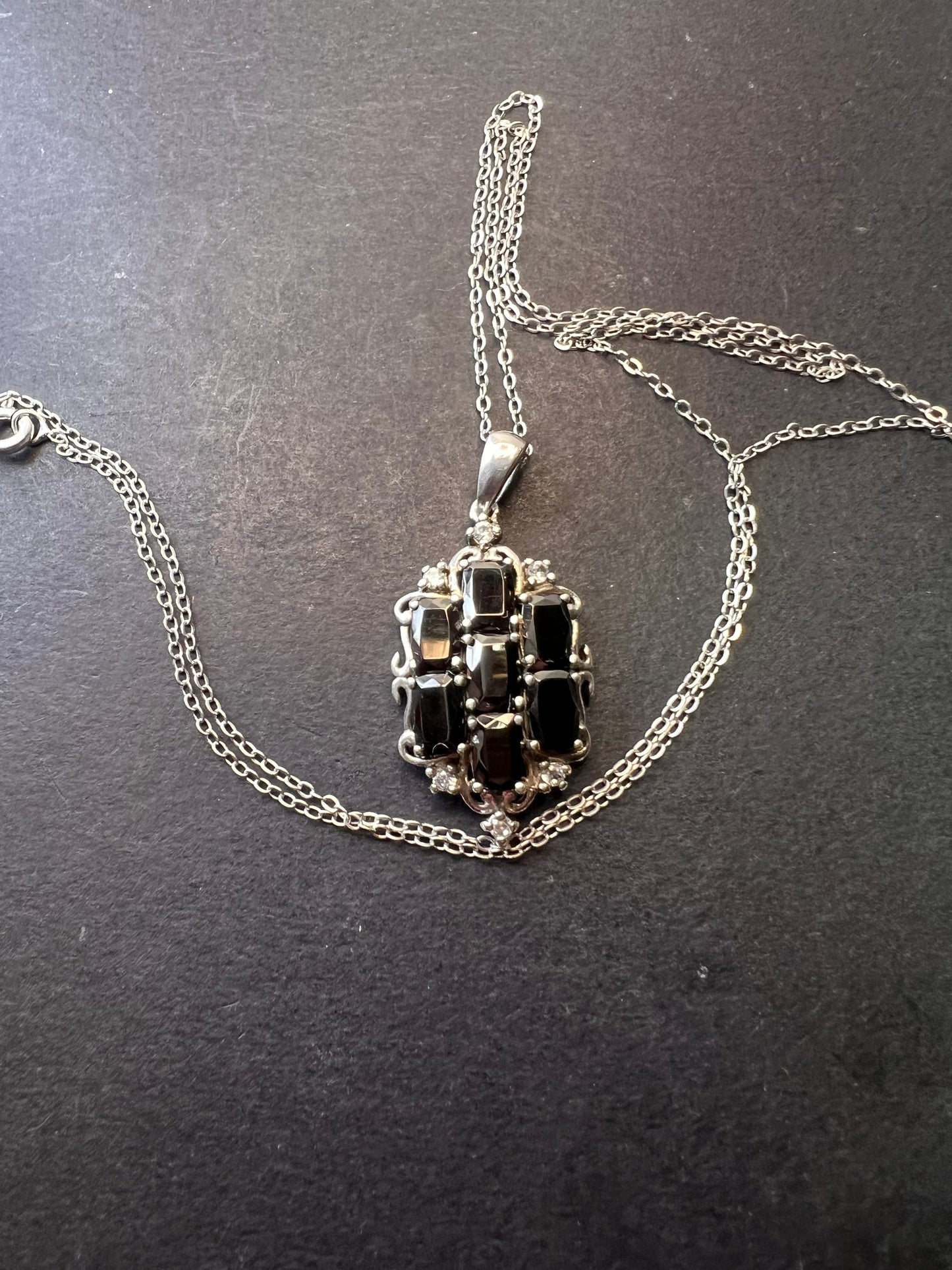 Elite shungite and white topaz sterling silver pendant and chain necklace