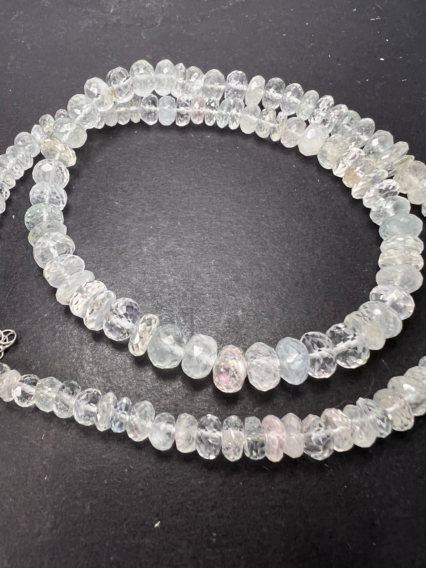 Natural faceted rondelle beaded necklace with platinum over sterling lobster clasp 20 inch