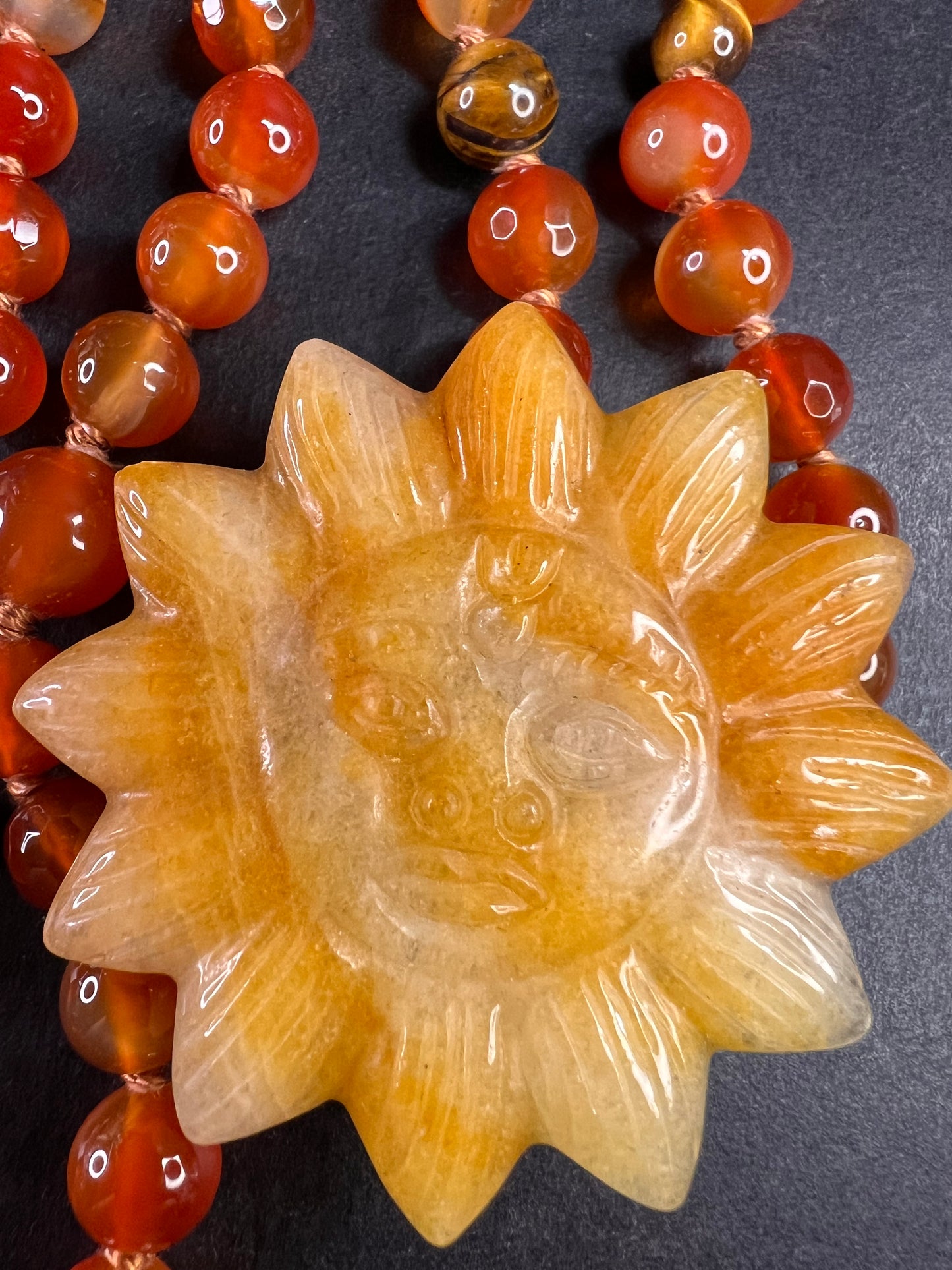 NEW carnelian multi stone sunface knotted necklace