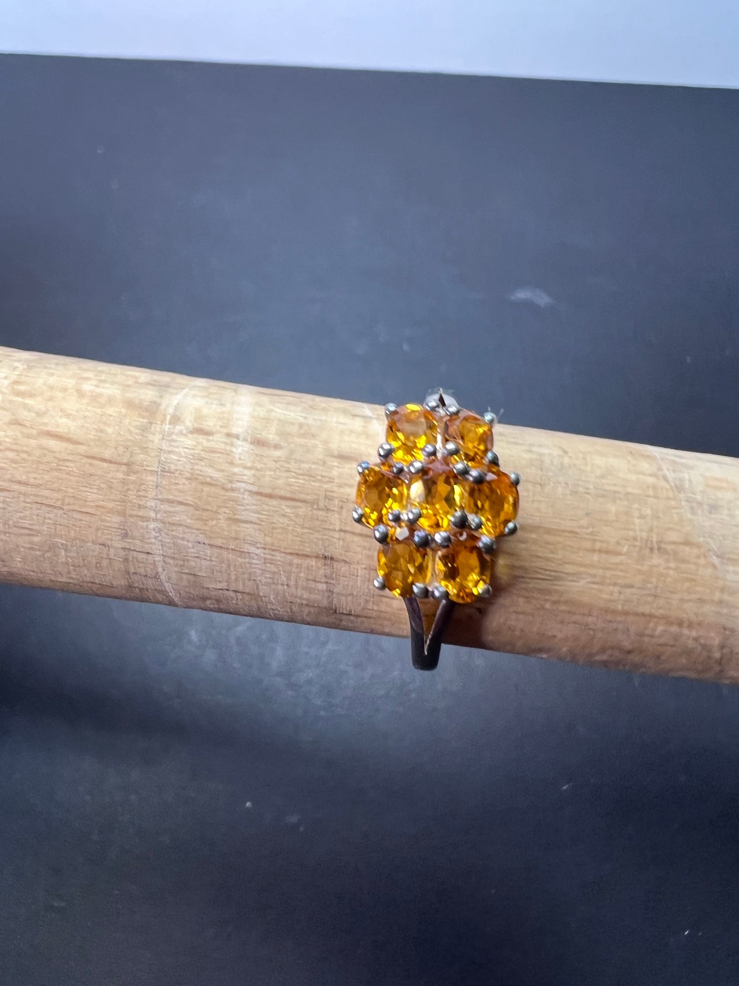 Mandarin citrine sterling silver cluster ring size 6