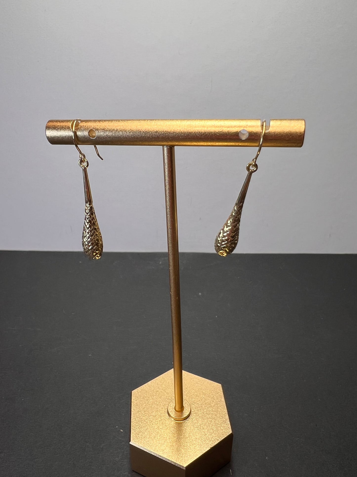 Turkish 10k yellow gold diamond cut teardrop earrings