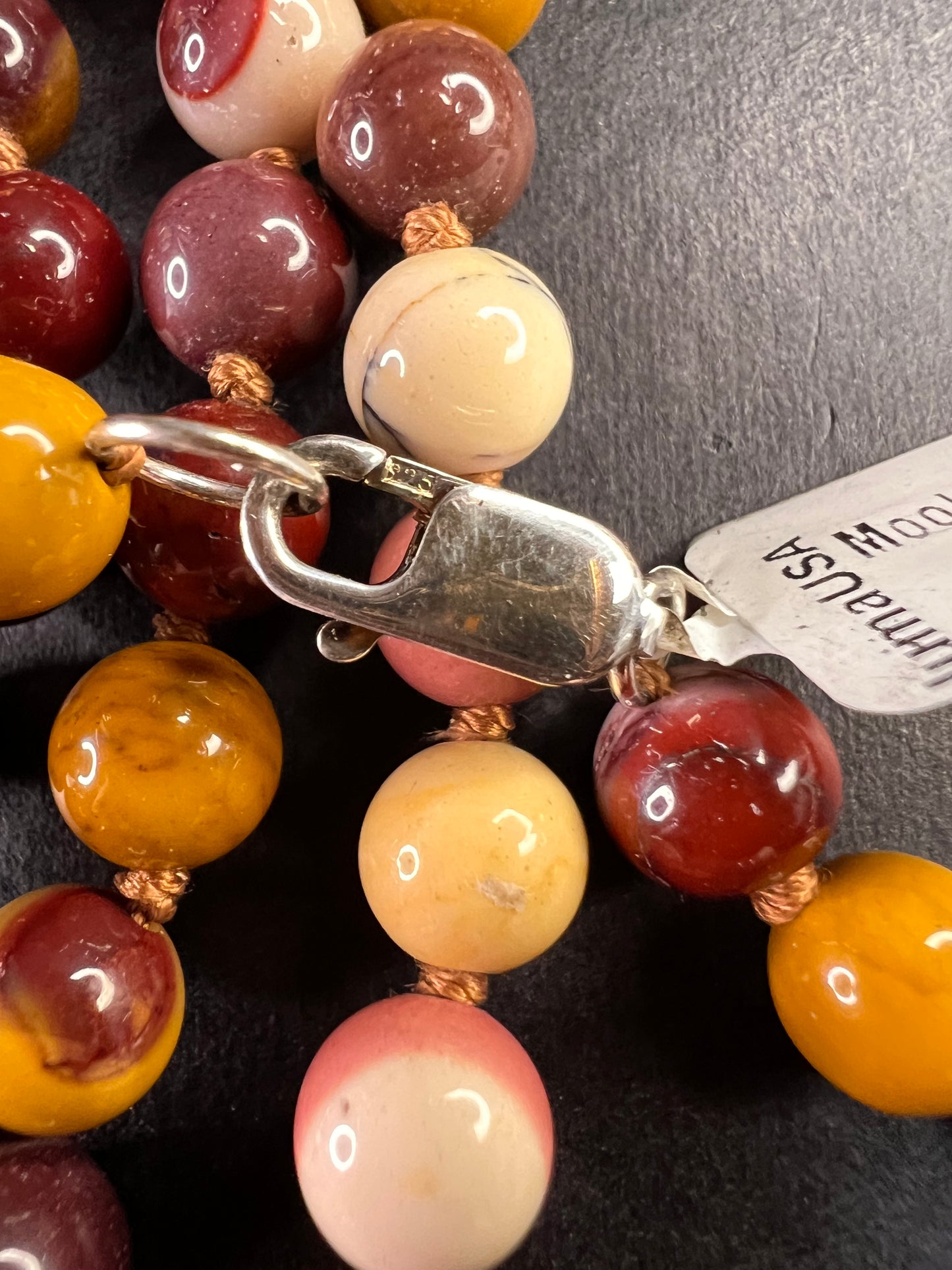 NEW Mookaite knotted pendant necklace with sterling silver clasp