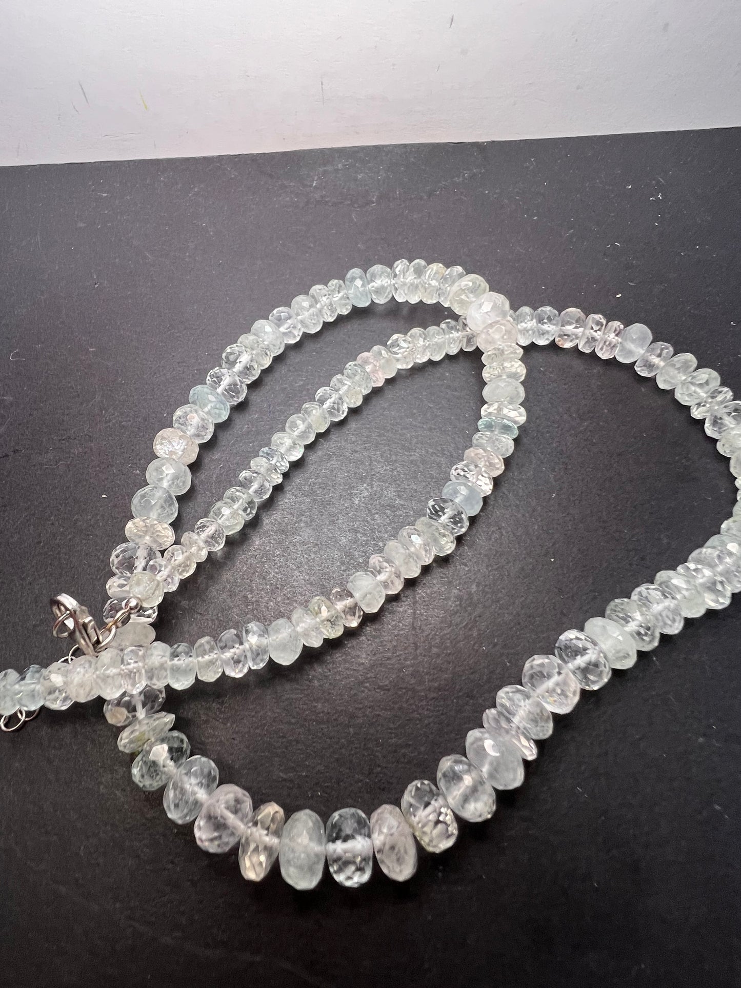 Natural faceted rondelle beaded necklace with platinum over sterling lobster clasp 20 inch