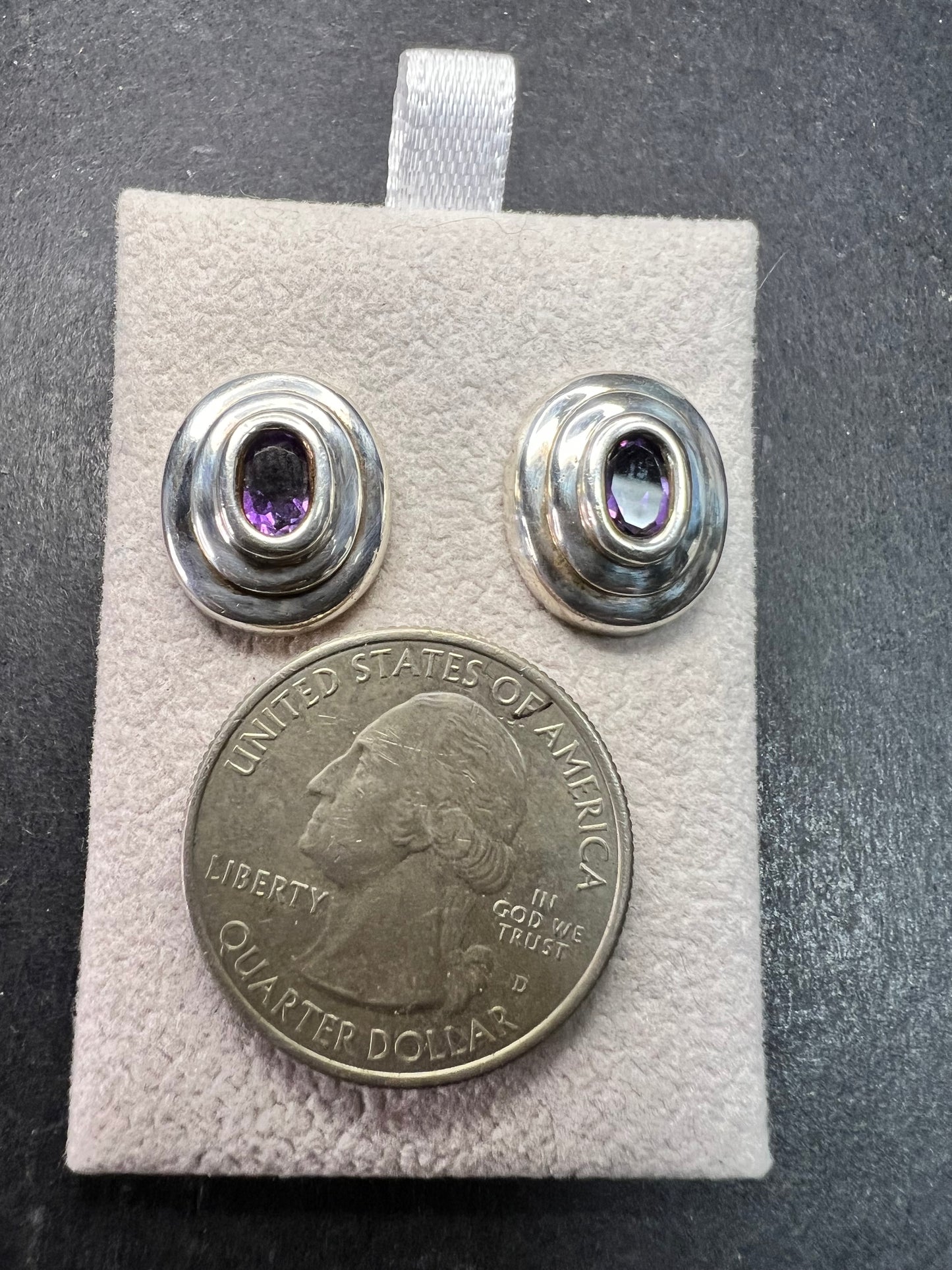 Vintage Sterling Silver Amethyst Modernist Stud Earrings