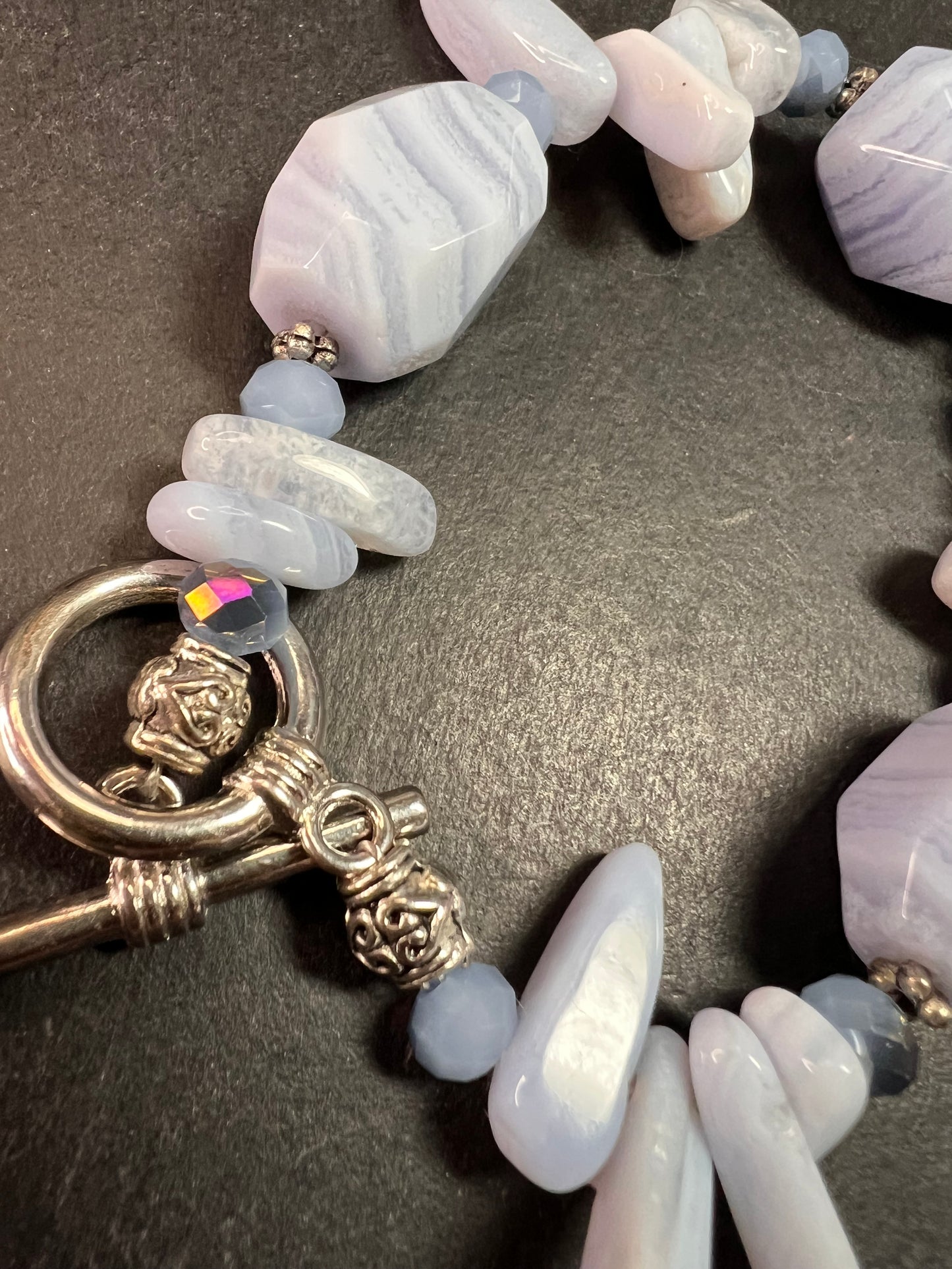 Blue Lace Agate Toggle Bracelet | Light Blue Gemstone Chip & Nugget Beads