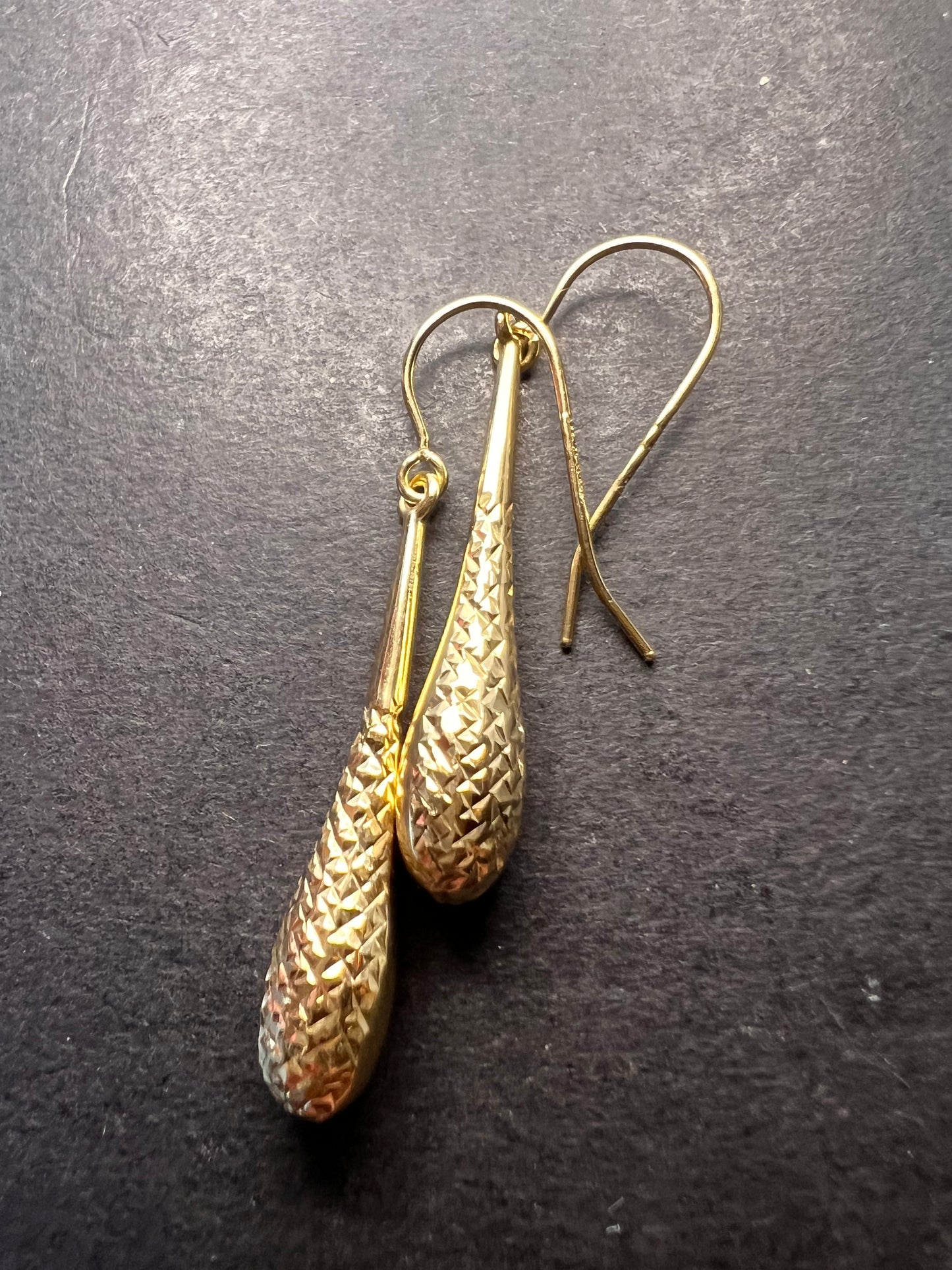 Turkish 10k yellow gold diamond cut teardrop earrings