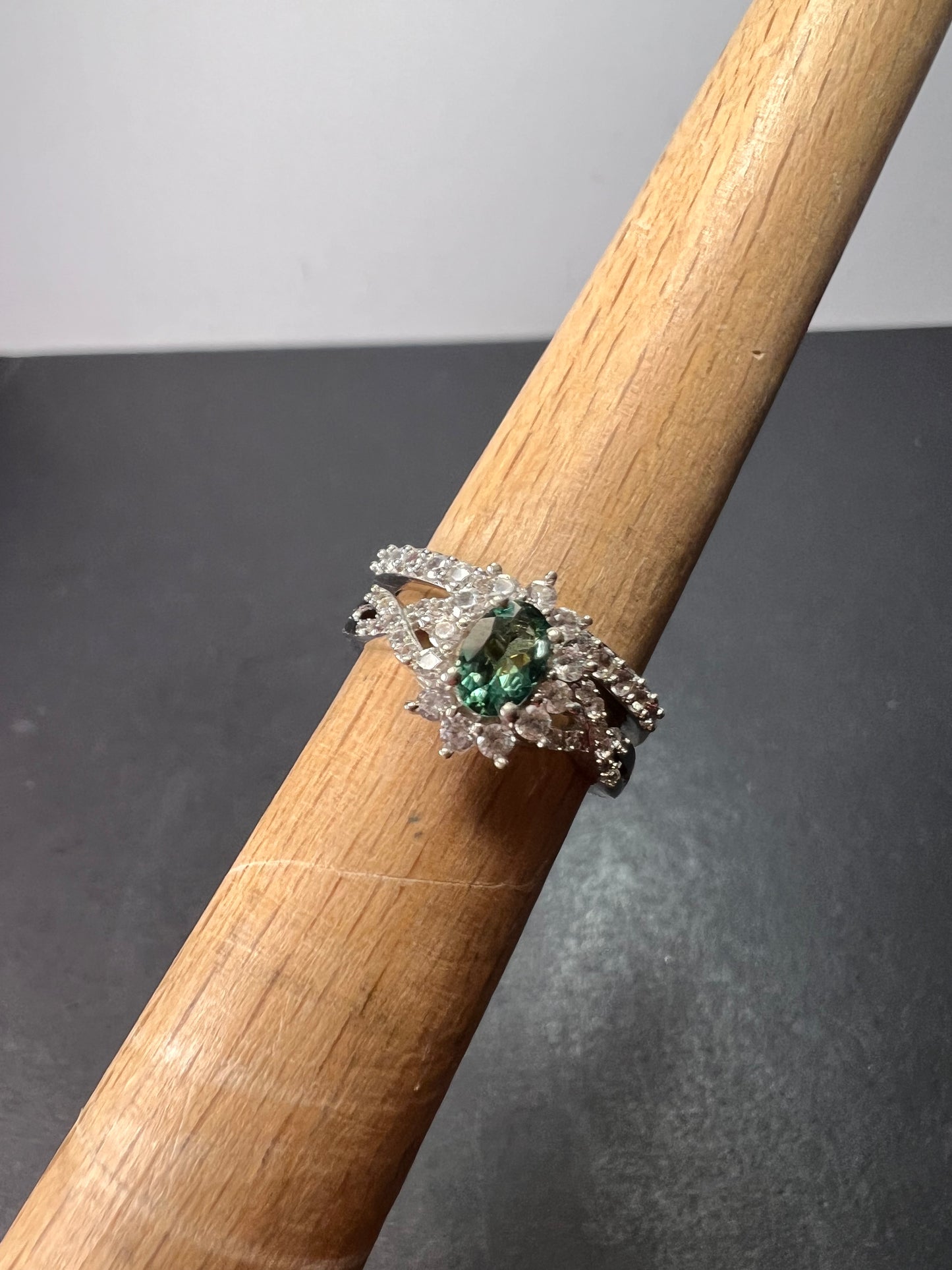 Indian Ocean apatite and zircon ring set in platinum over sterling silver size 5