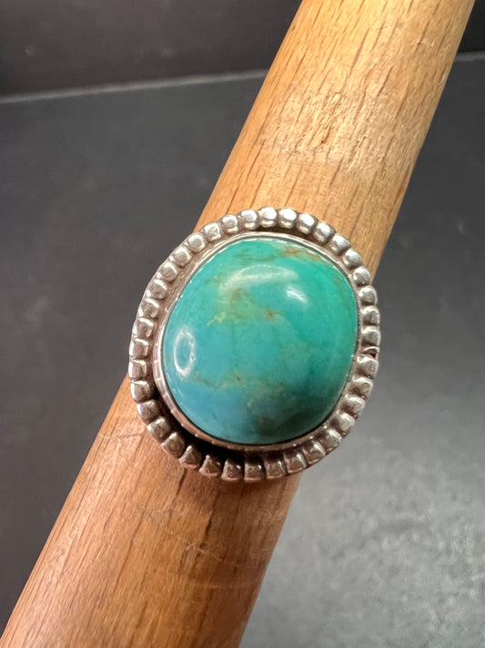 Vintage Handmade Sterling Silver Turquoise Ring – Size 6 – Southwestern Artisan Jewelry