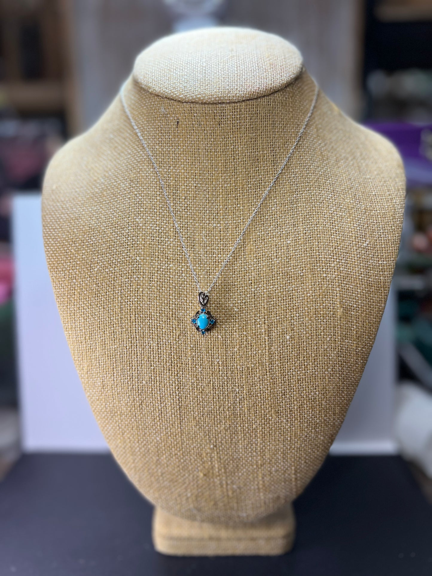 Turquoise and neon blue apatite sterling silver pendant and chain