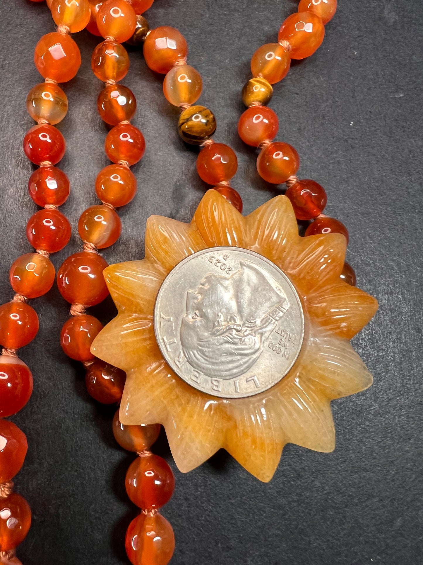 NEW carnelian multi stone sunface knotted necklace