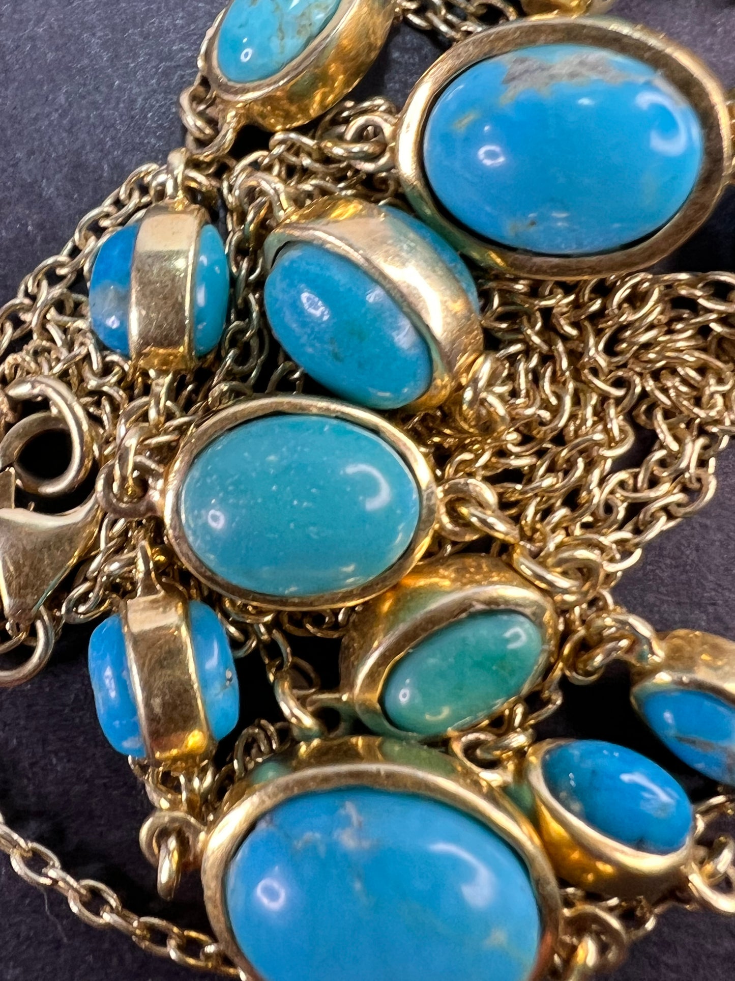 Turquoise 36 inch station necklace in vermeil yellow gold over sterling silver