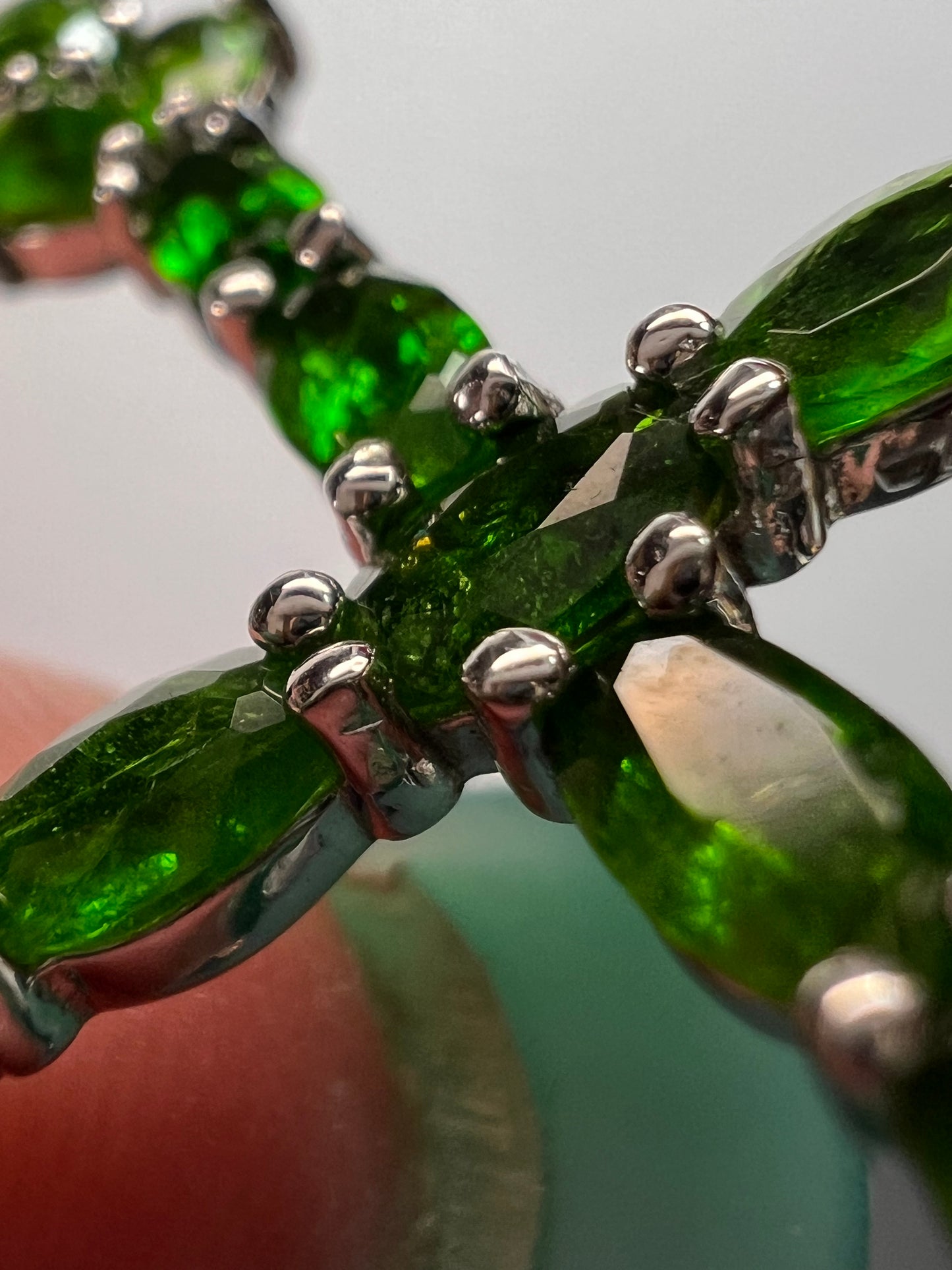 Chrome diopside cross pendant and chain in sterling silver