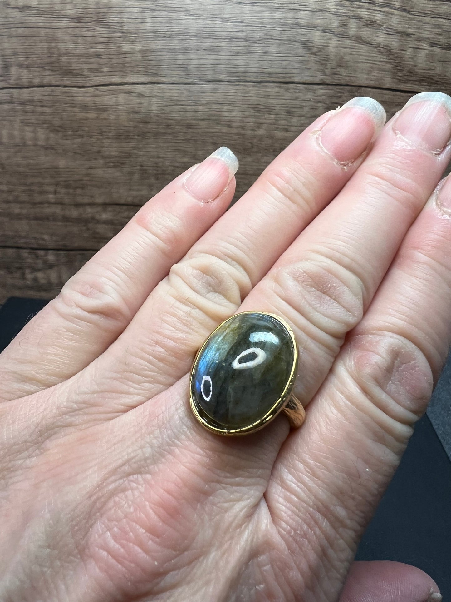 SIG Labradorite size 9 ring in gold tone