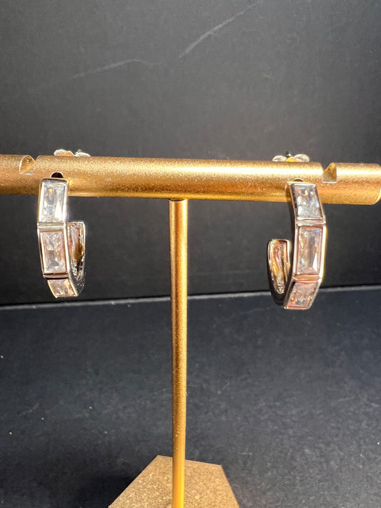 CZ half hoop earrings in sterling silver