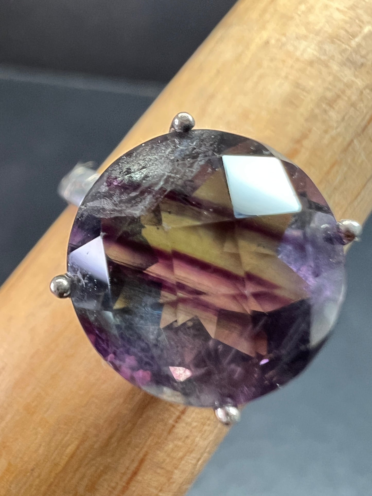 Vintage Sterling Silver Rainbow Fluorite Ring Size 9