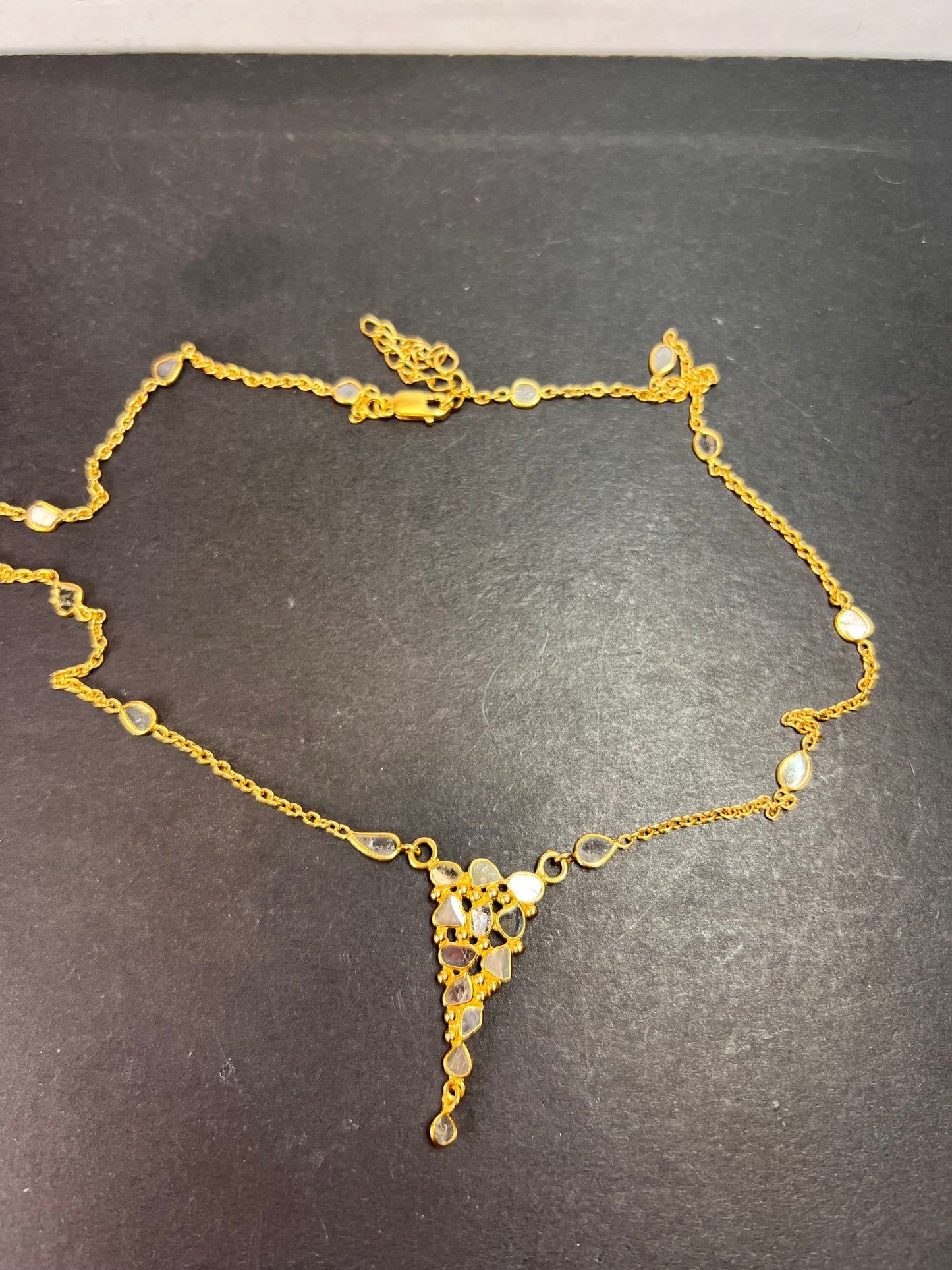 Polki diamond station necklace in vermeil gold over sterling silver