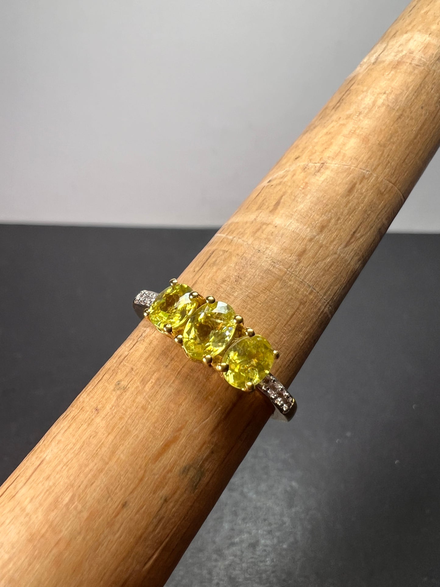 Sava sphene and white zircon triple stone ring in vermeil yellow gold over sterling silver size 8 *NEW*