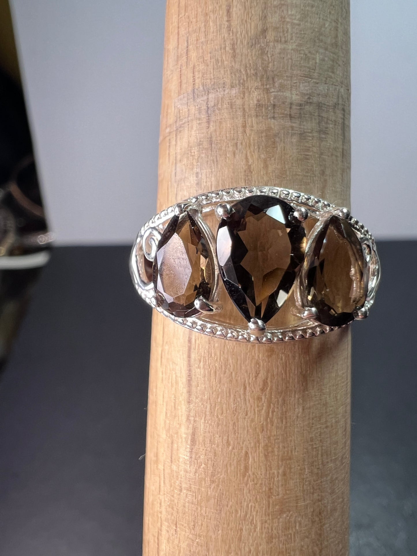 Smoky quartz and sterling silver ring size 9