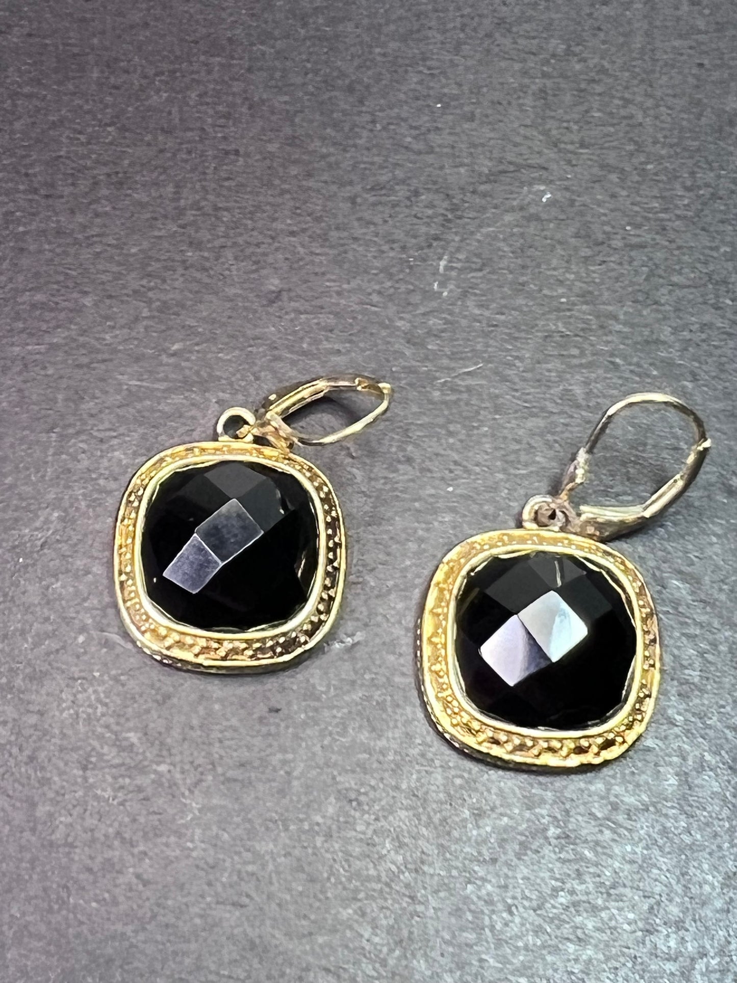 Black onyx vermeil lever back earrings