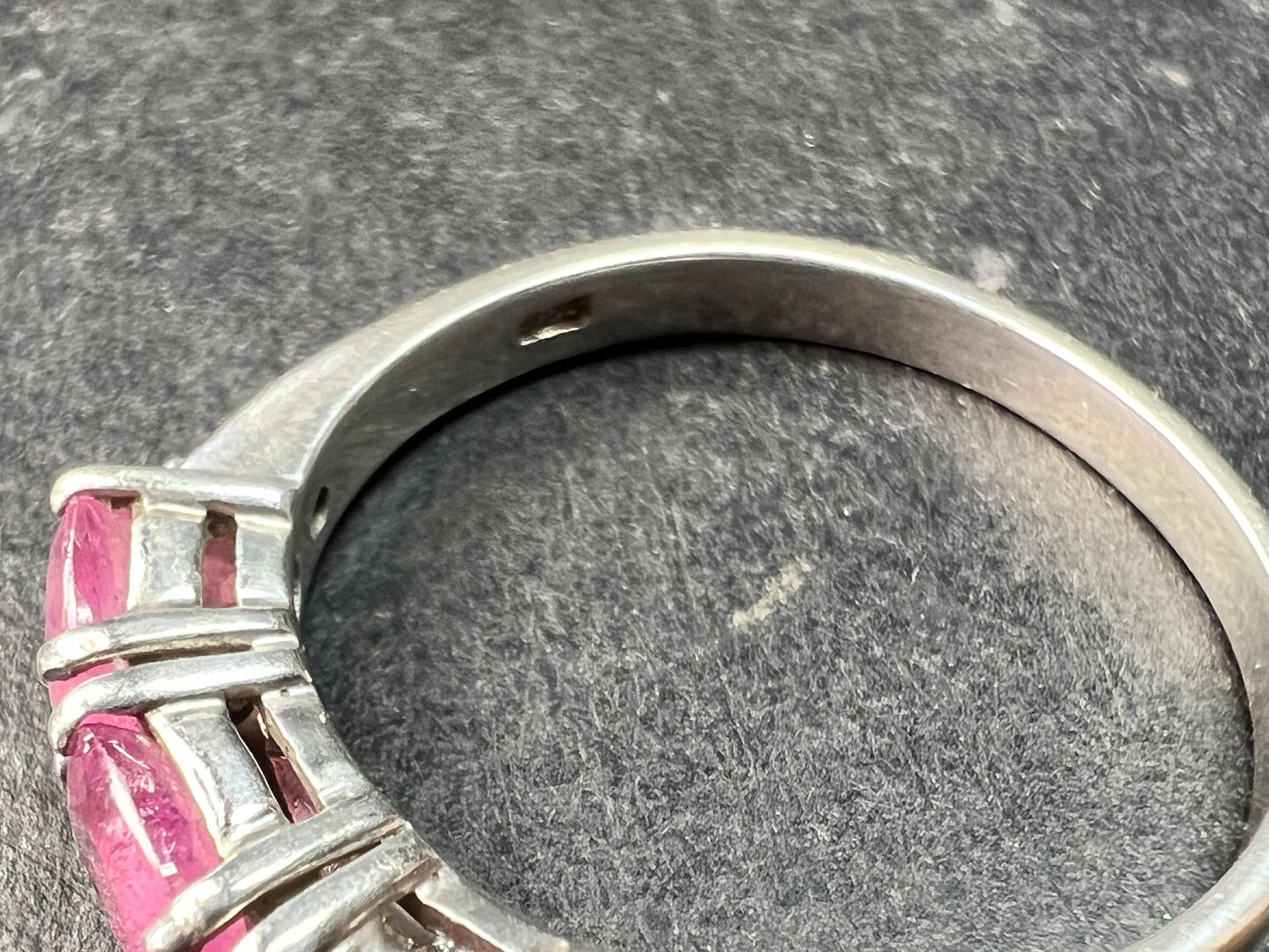Pink Sapphire & White Zircon Sterling Silver Ring Size 9