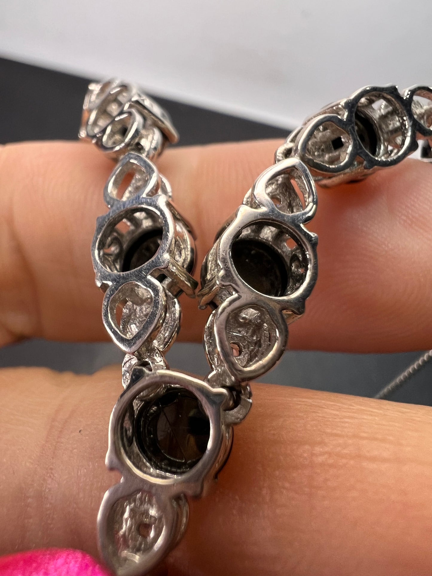 Shungite and white topaz necklace in sterling silver