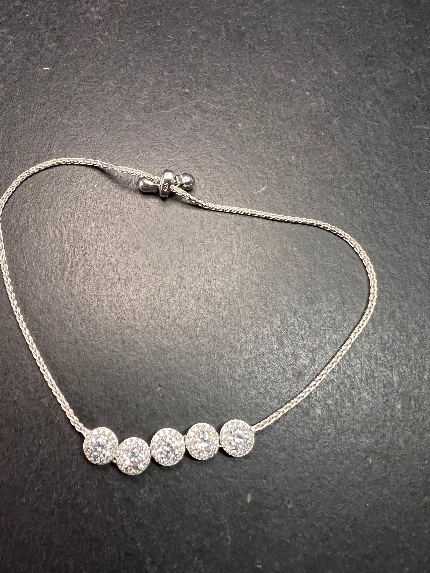 Sterling Silver CZ Halo Bolo Bracelet Adjustable Sparkle Slider Bracelet