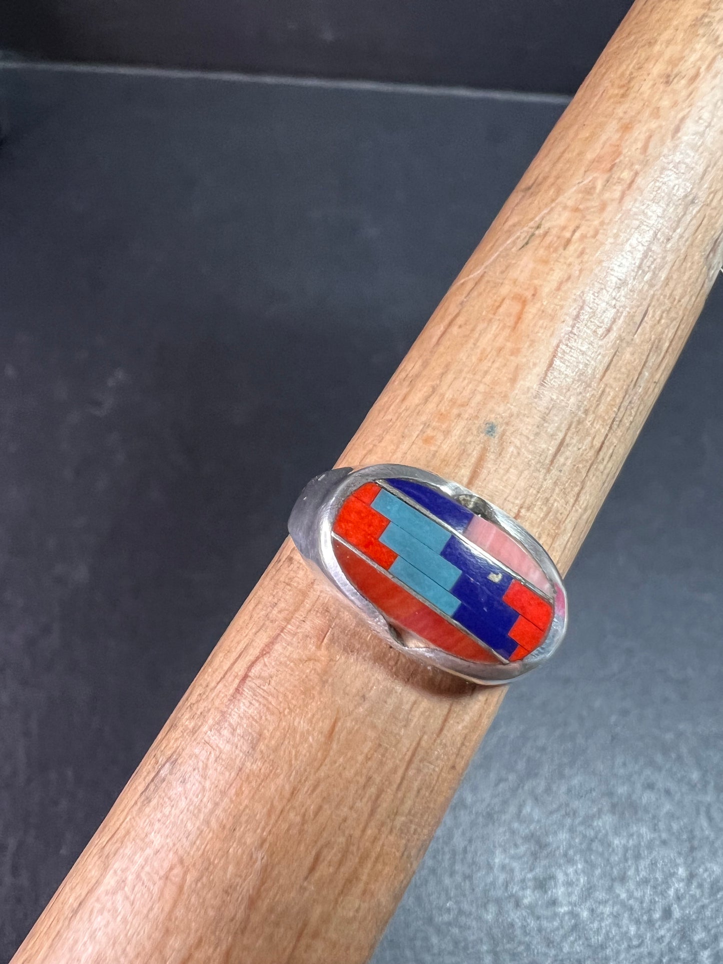 Vintage 925 Sterling Silver Southwest Mosaic Inlay Ring Size 7