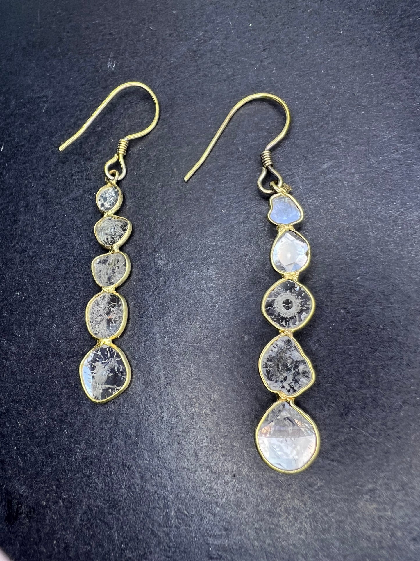 Polki diamond slice dangle earrings in gold over sterling