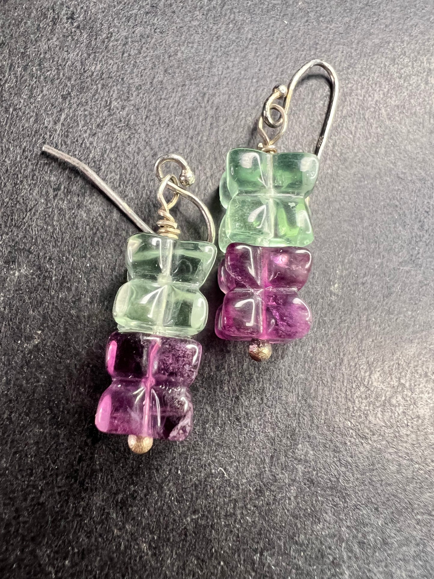 Sterling Silver Carved Fluorite Flower Drop Earrings