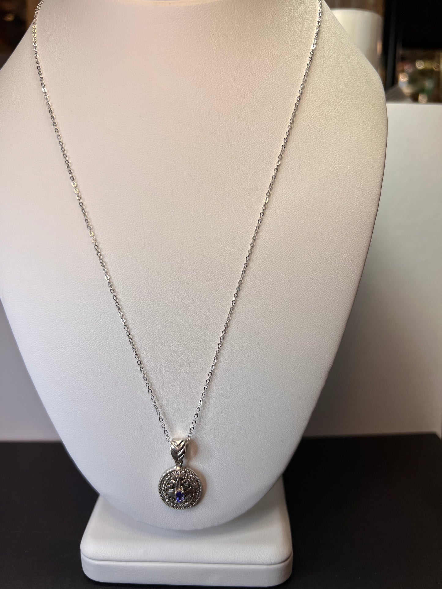 Tanzanite and zircon sterling silver pendant and chain necklace