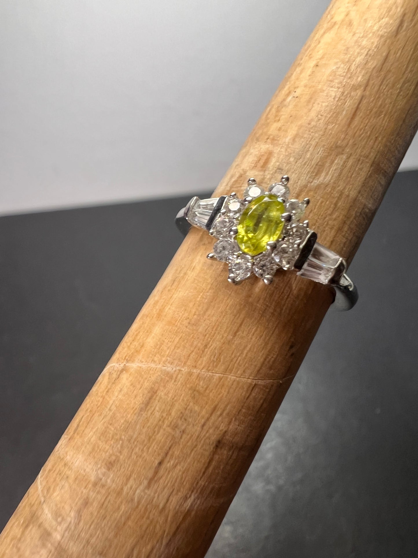 Sphene halo ring in rhodium over sterling silver size 5 *NEW*