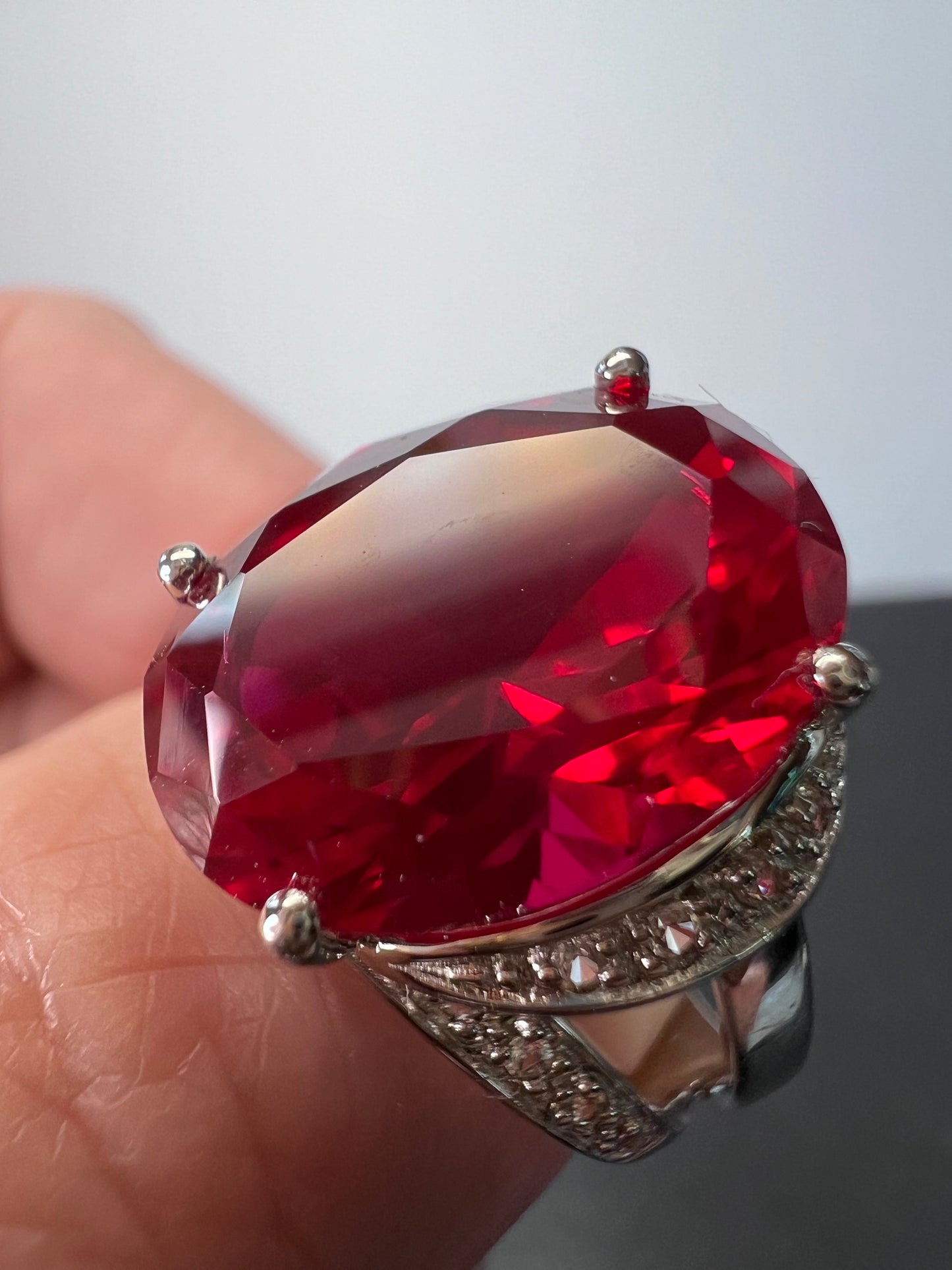 Lab created ruby cocktail ring in sterling silver size 9