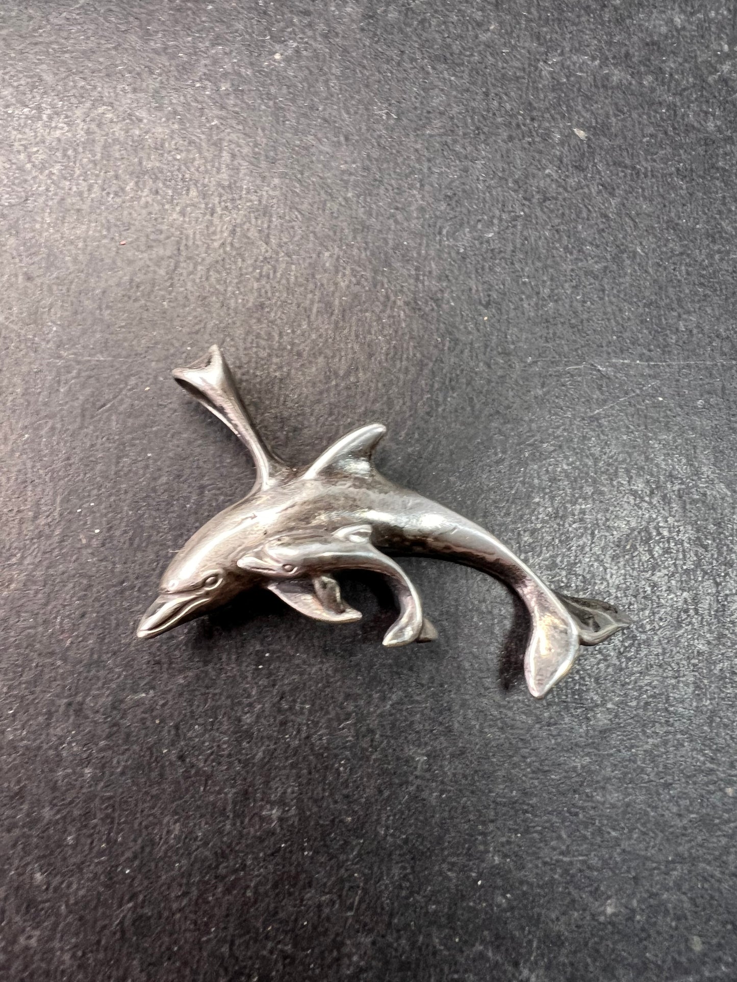 Vintage Sterling Silver Dolphin & Calf Pendant Charm Dead Stock