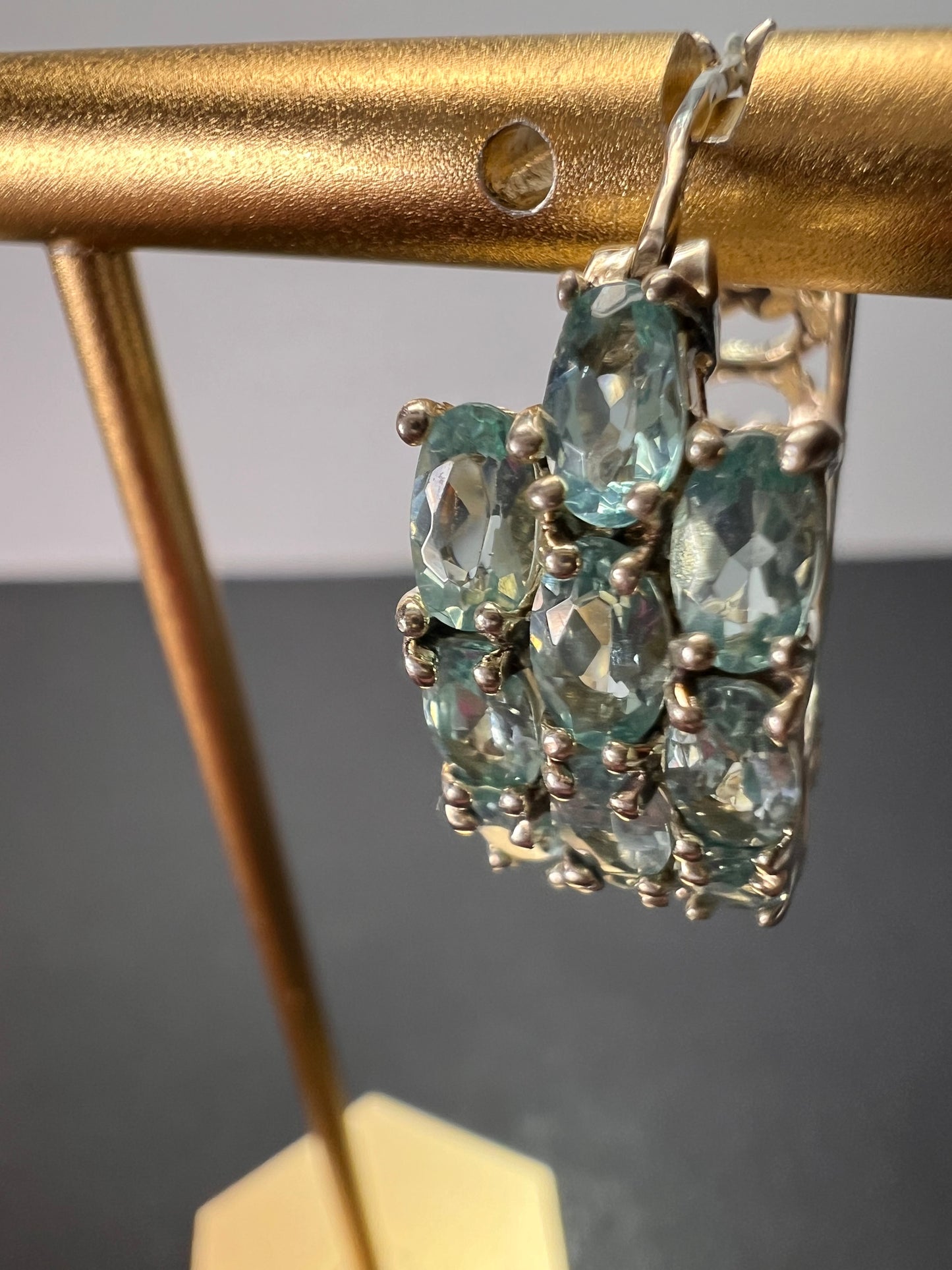 Blue apatite multi row sterling silver hoop earrings