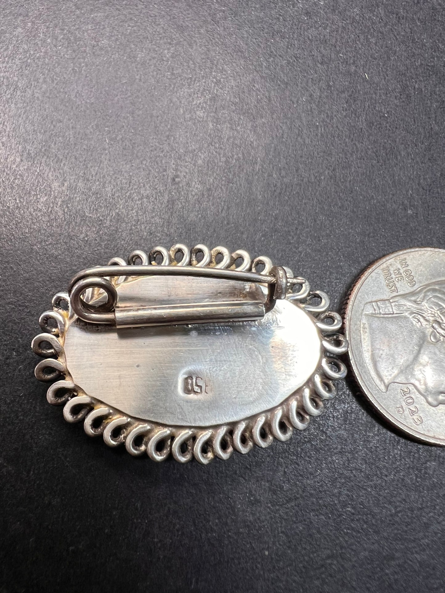 Vintage 950 silver lapis lazuli brooch pin