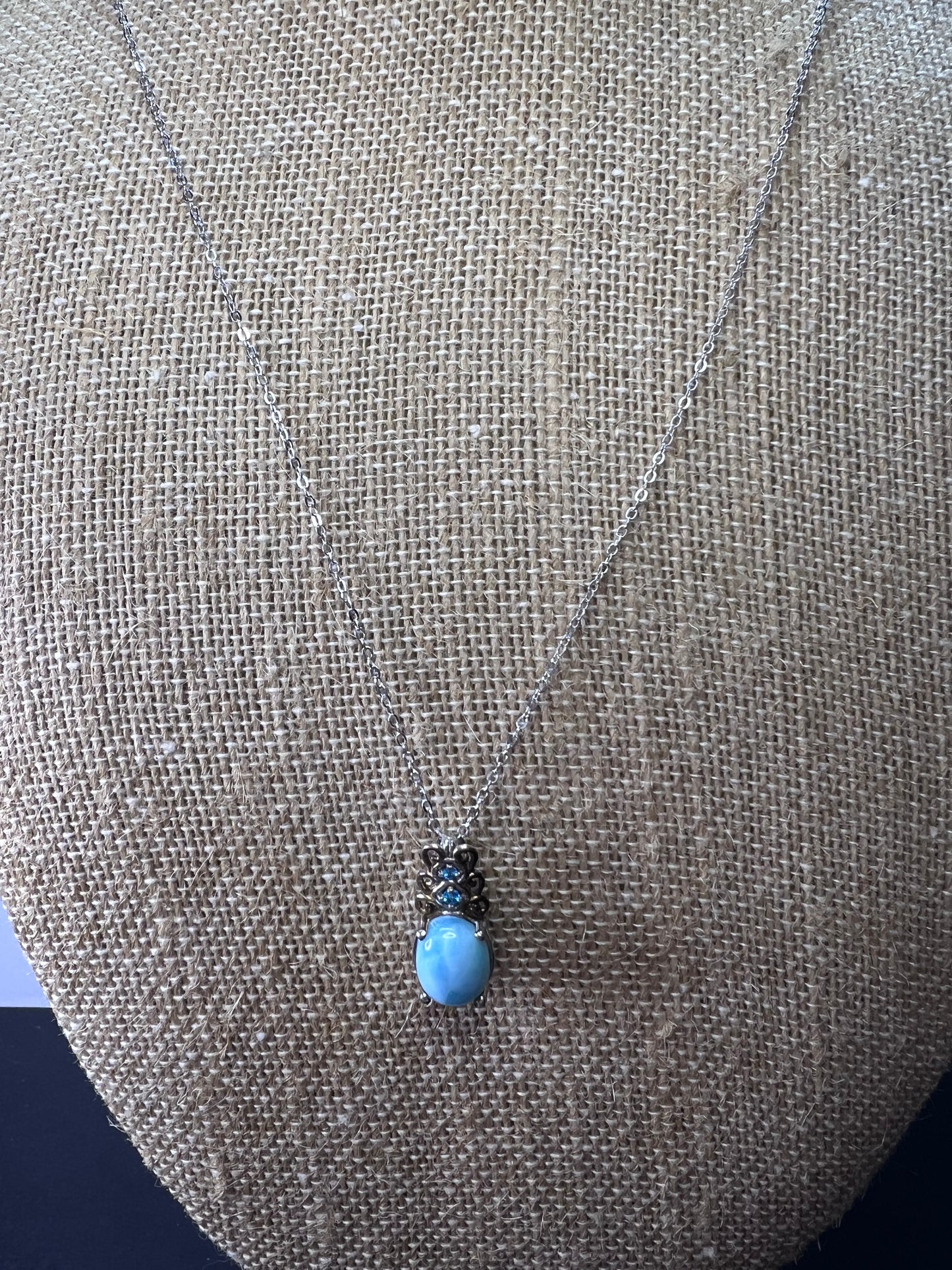 Larimar and neon blue apatite sterling silver pendant and 20 inch chain necklace