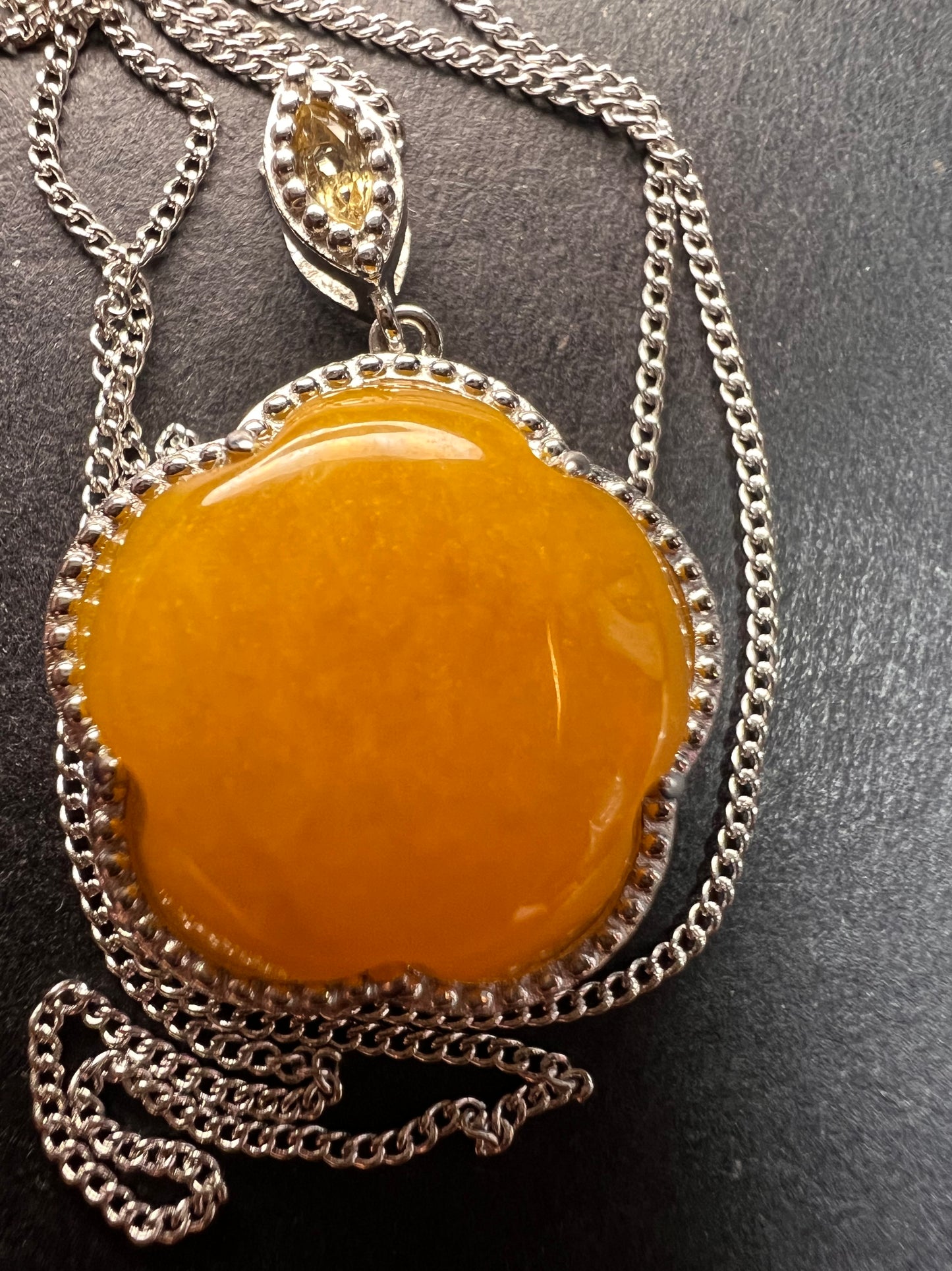 NEW Yellow jade cherry blossom pendant necklace in sterling silver