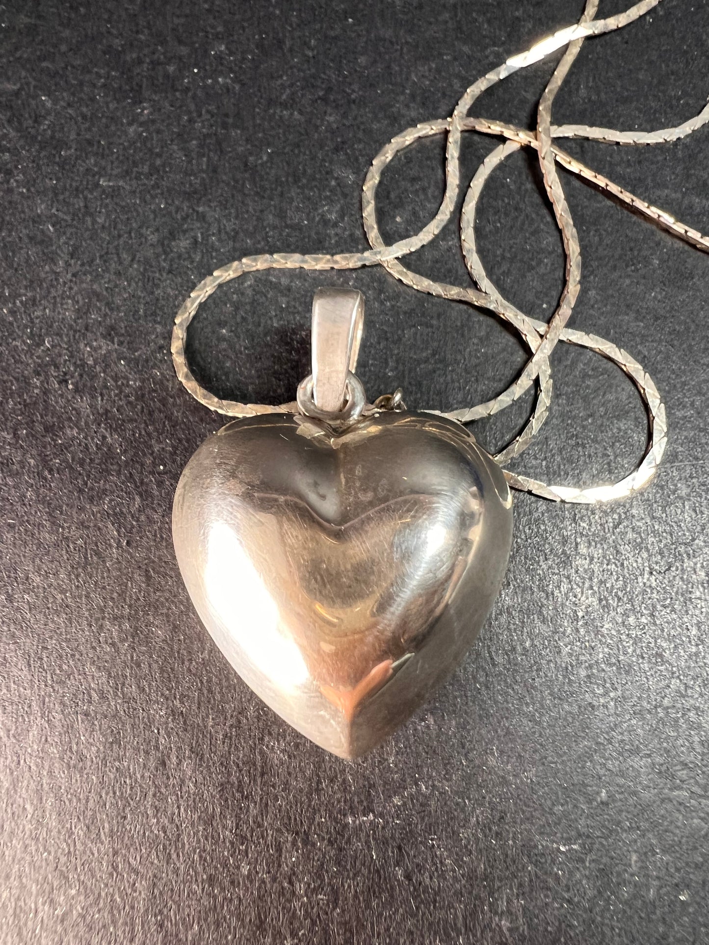 Vintage Sterling Puffy Heart Harmony Pendant on 20” Diamond-Cut Chain