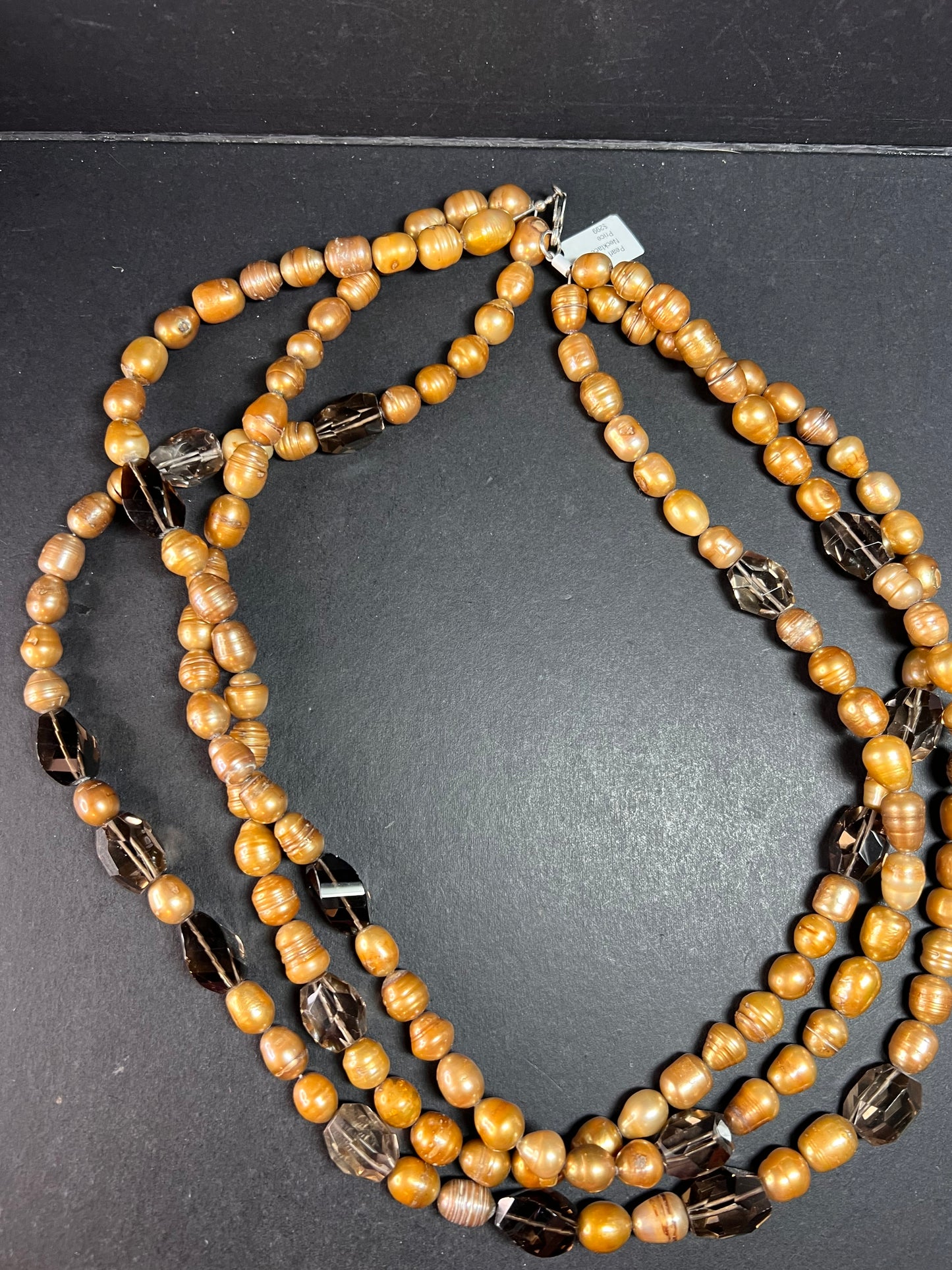 NEW smoky quartz and pearl multi strand necklace with sterling silver clasp