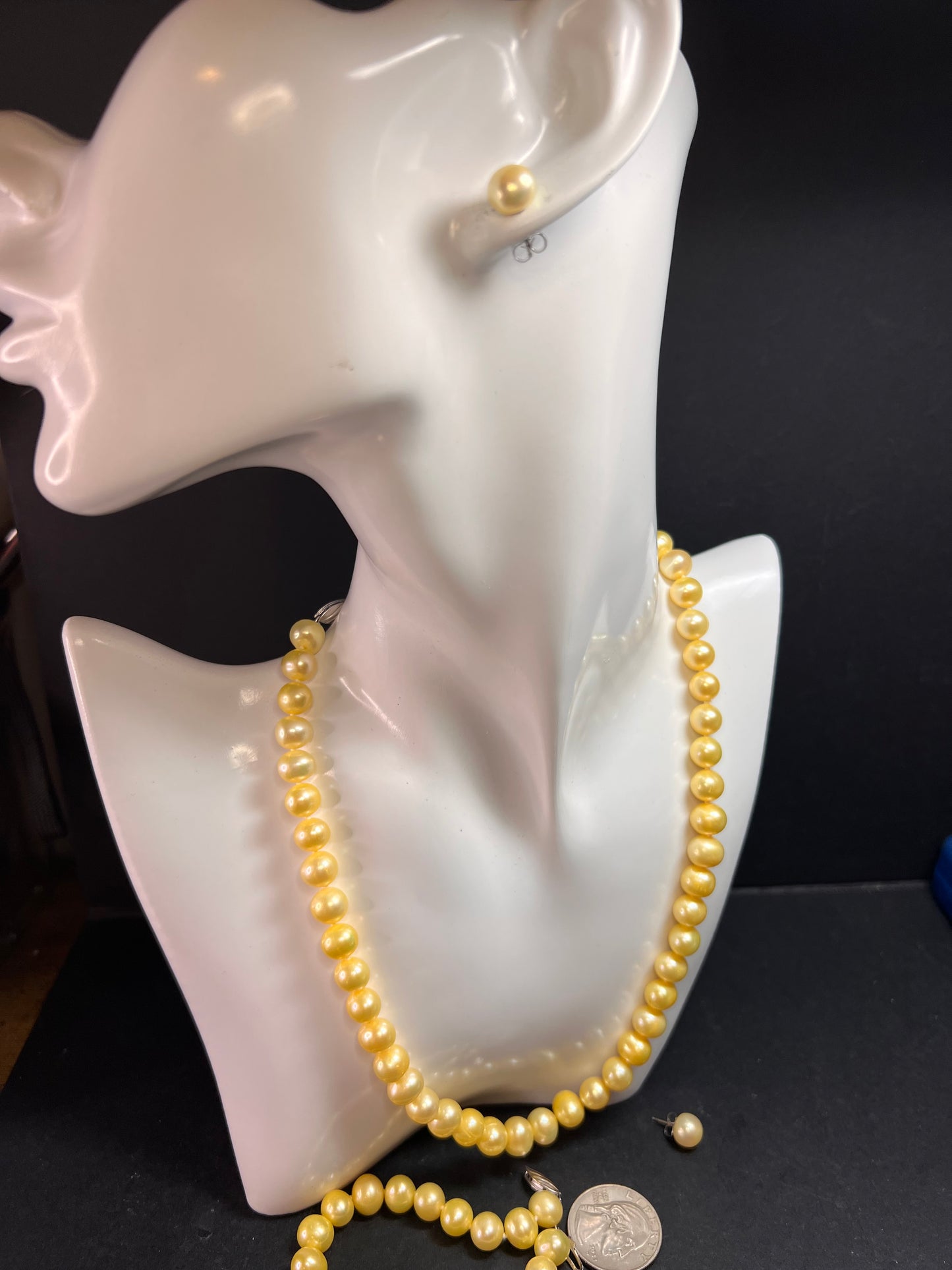 New Freshwater Pearl Necklace Bracelet Earrings Set Sterling Silver